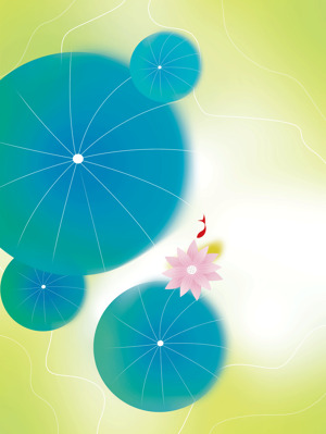 清新荷花与水面抽象艺术插画