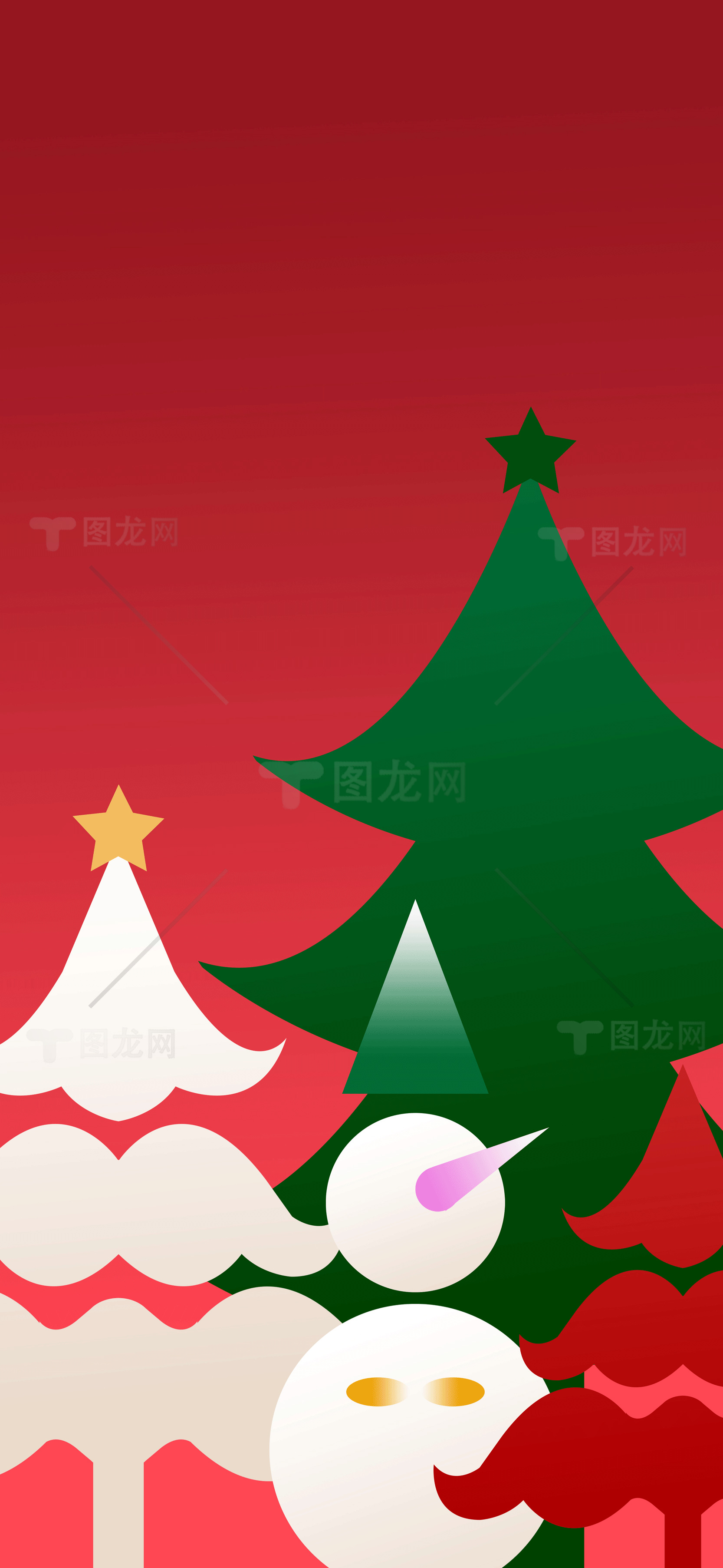 圣诞节简约插画背景：红绿主色调的节日设计素材