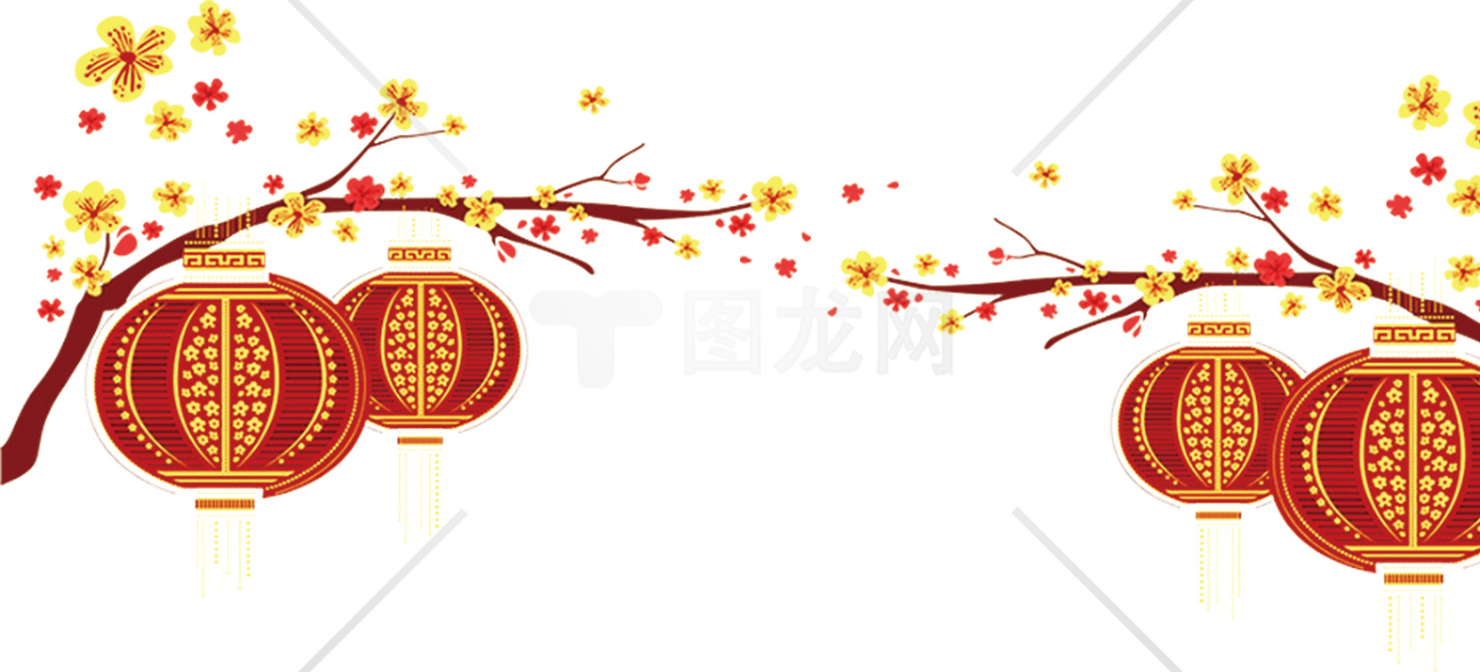 中国传统灯笼和樱花背景插画素材