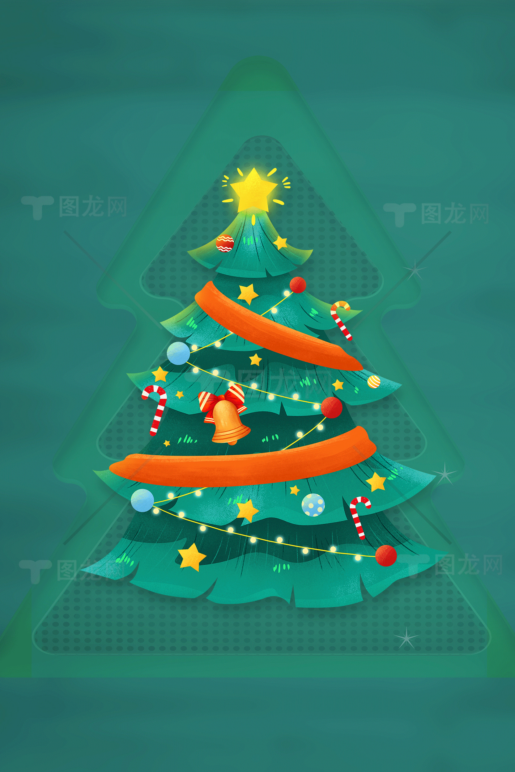 圣诞树插画素材：节日灯光与装饰设计