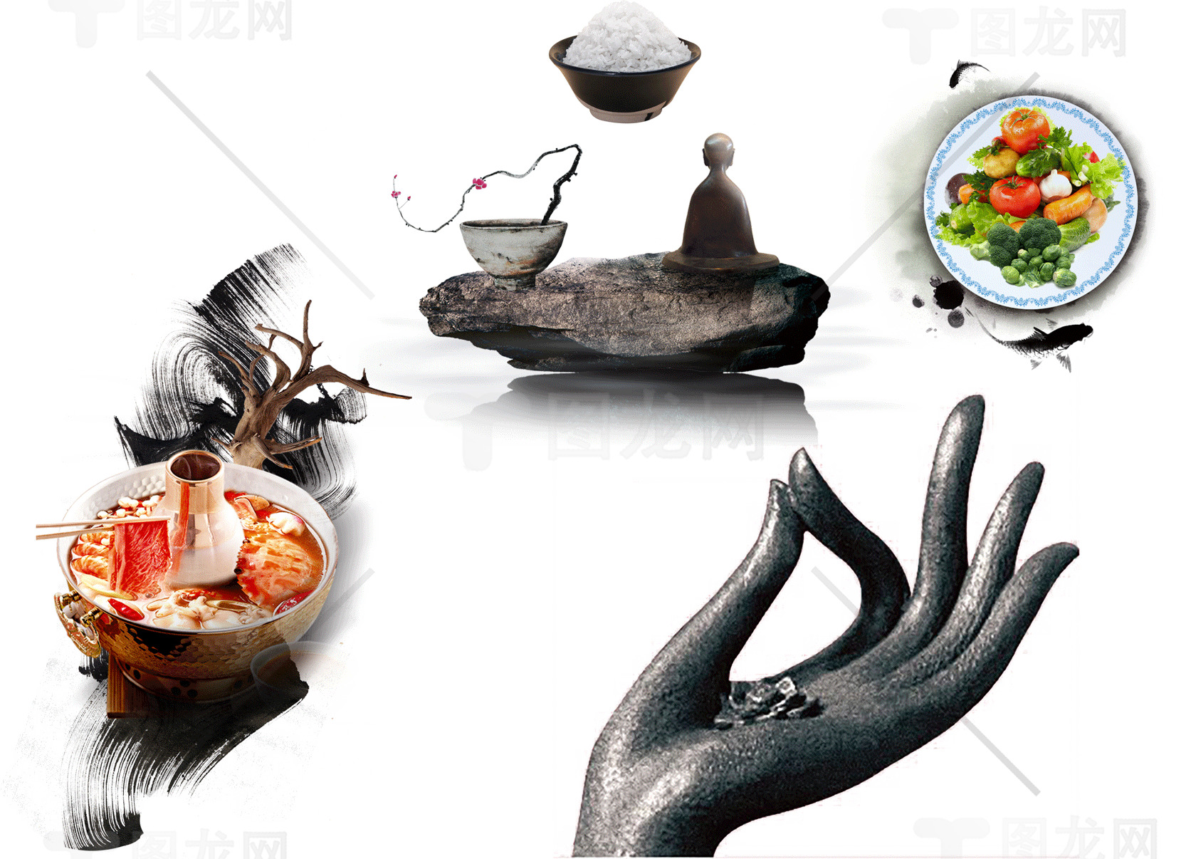 禅意美食与健康生活方式素材