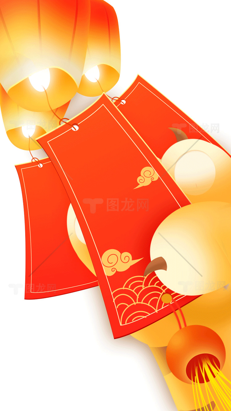 春节红包与灯笼插画设计素材