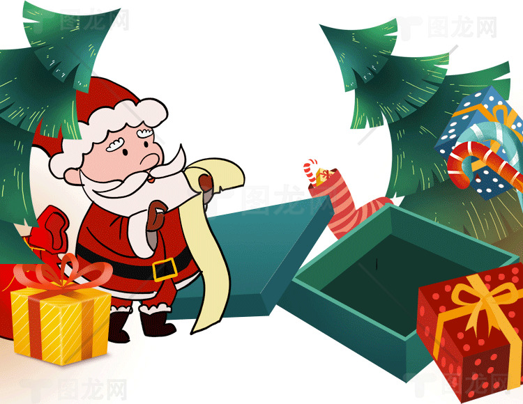 圣诞老人插画与礼物盒设计素材