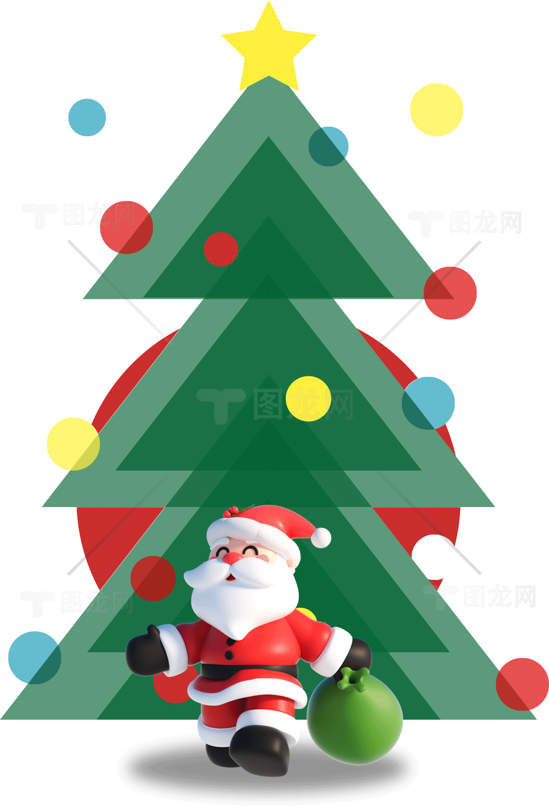 圣诞节插画：圣诞老人与圣诞树设计素材