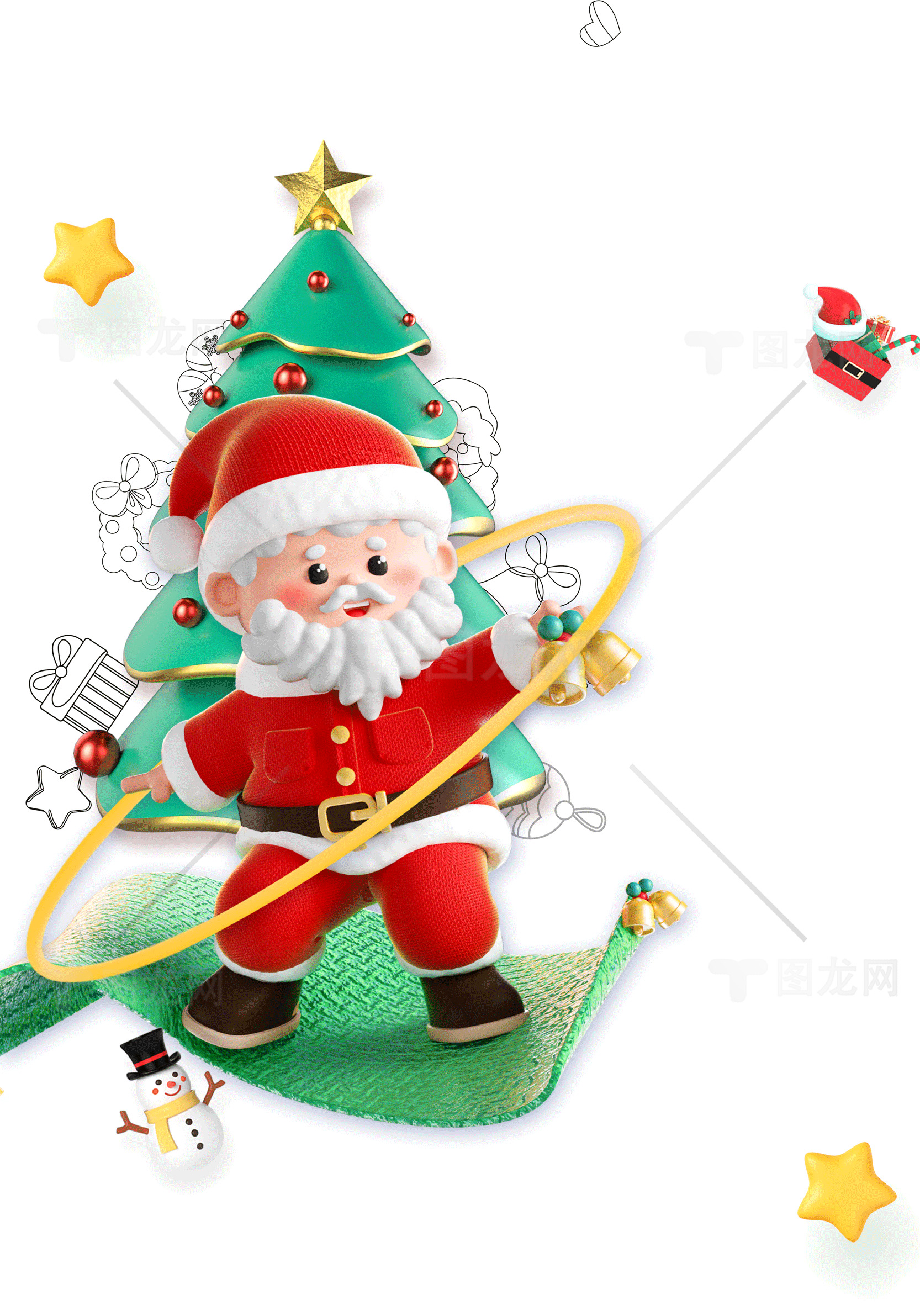 圣诞树与圣诞老人的节日装饰高清图片素材