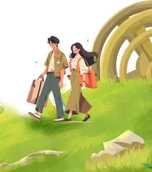 情侣户外旅行插画