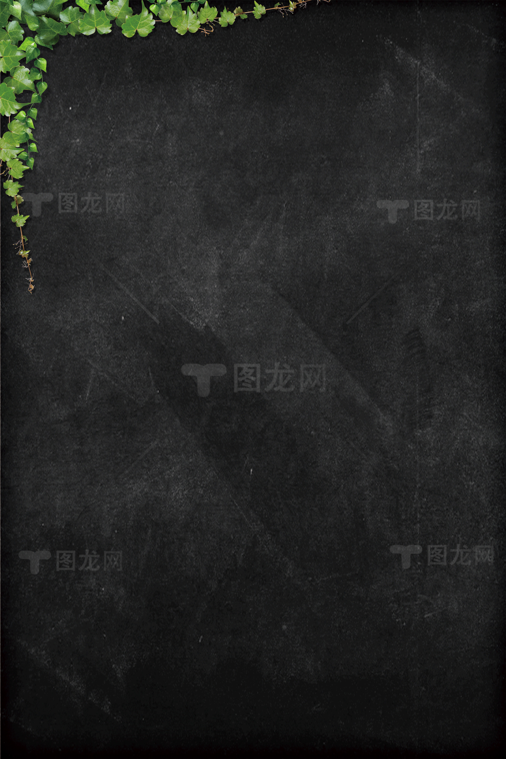 黑色背景与绿色植物的简约设计素材