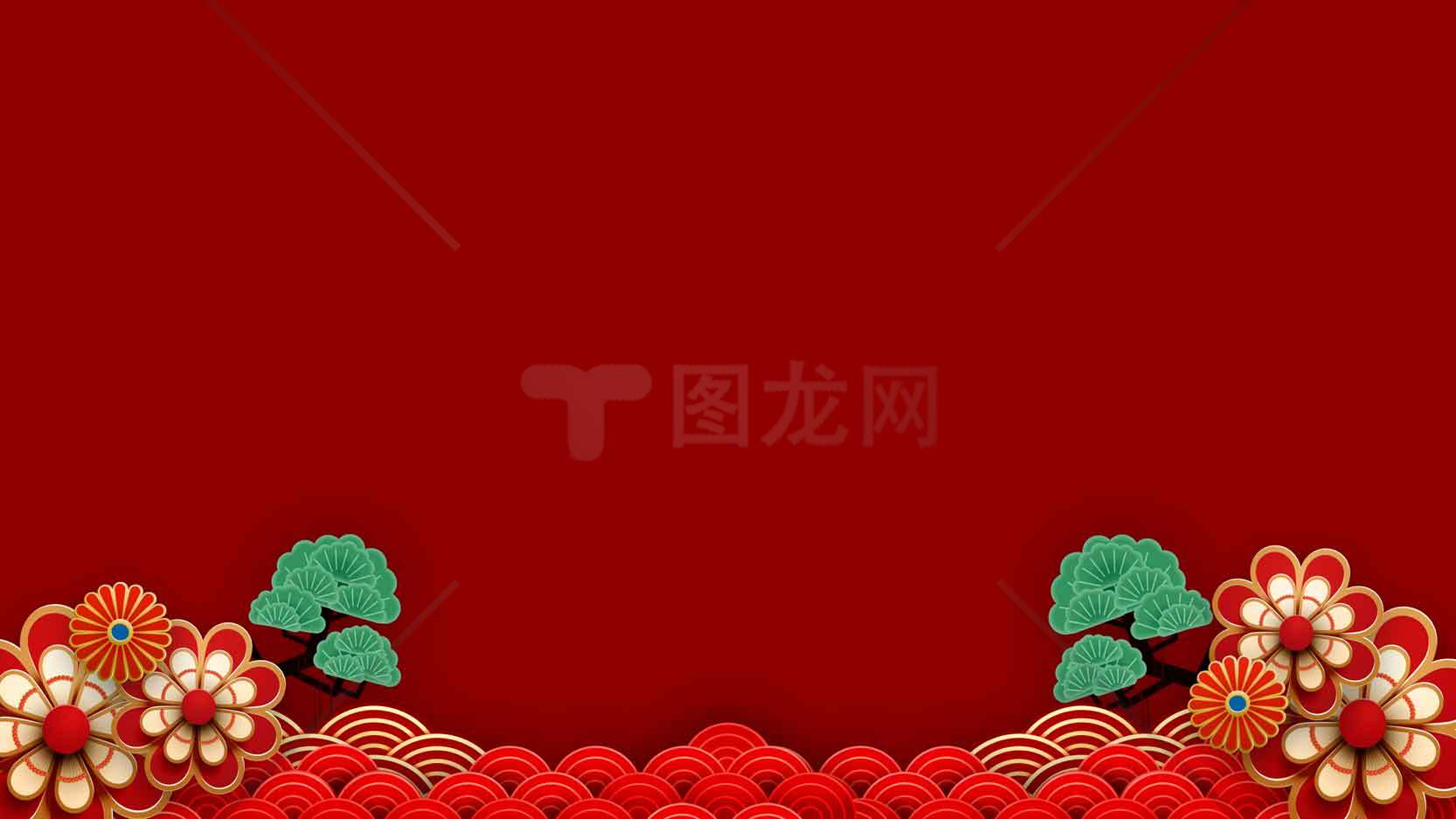 中国风红色背景中式花纹装饰图片素材