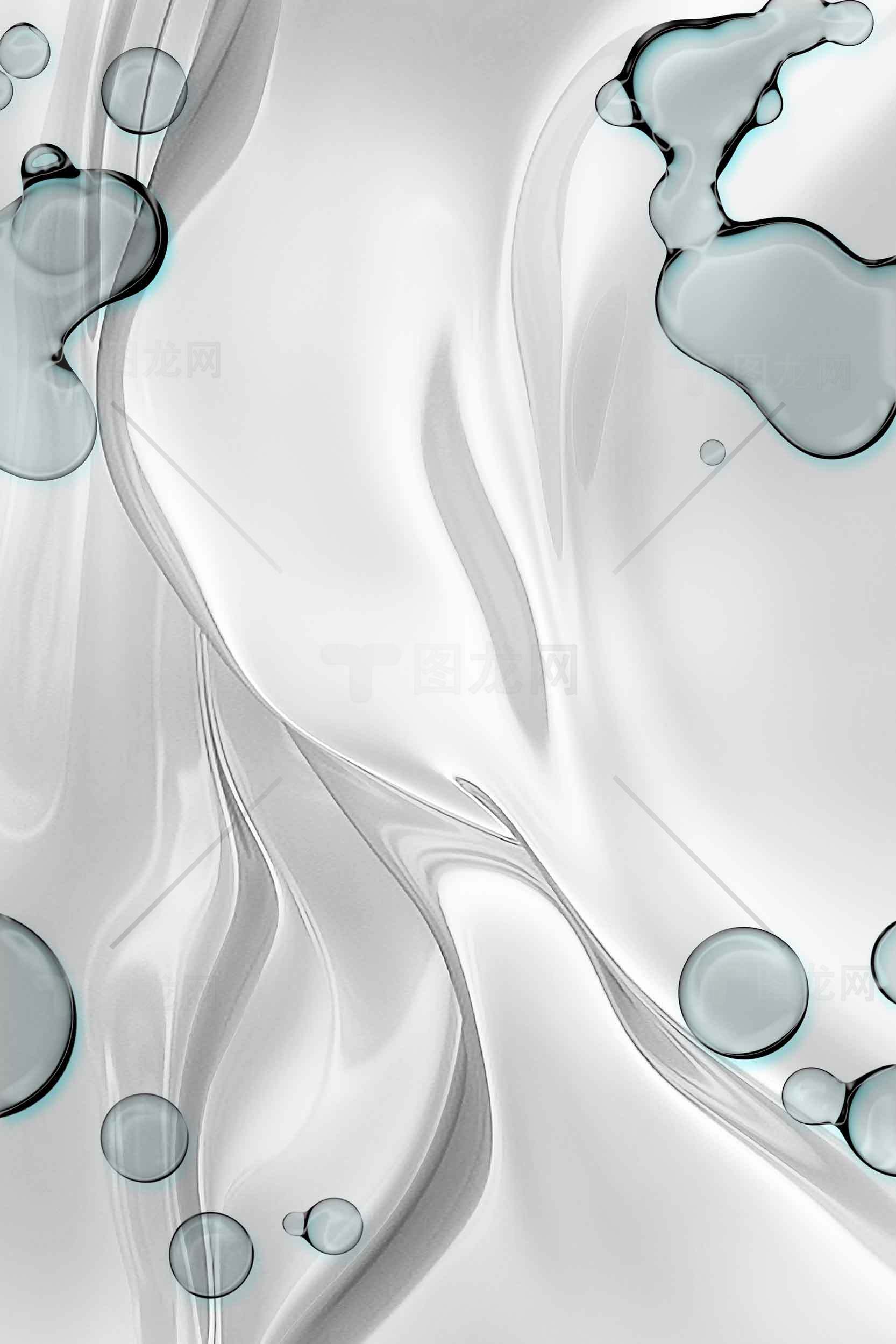 抽象液体艺术背景图片-灰白与透明气泡设计素材