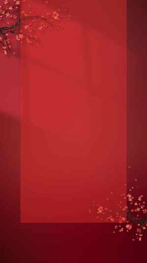 红色背景与樱花装饰的唯美设计图片