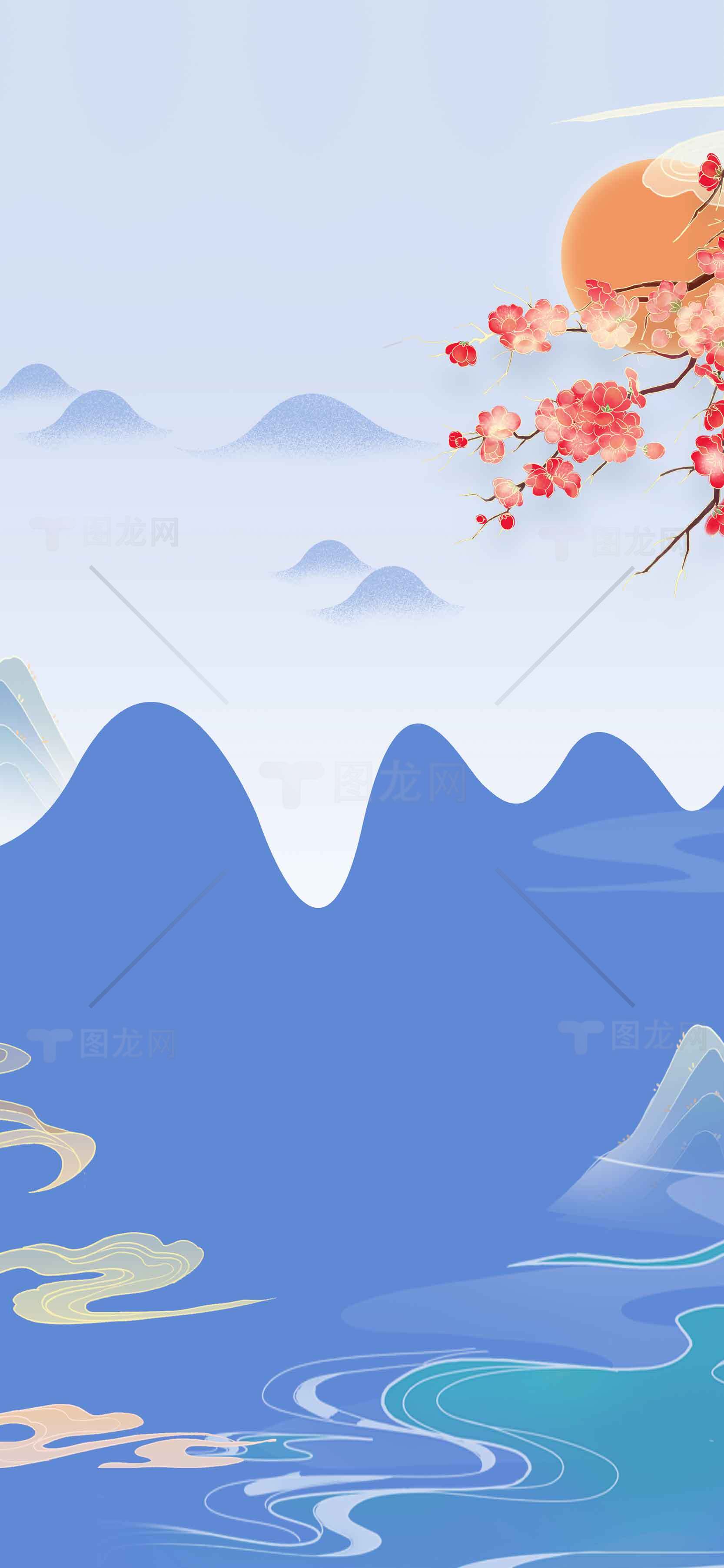 国风山水插画背景图片素材