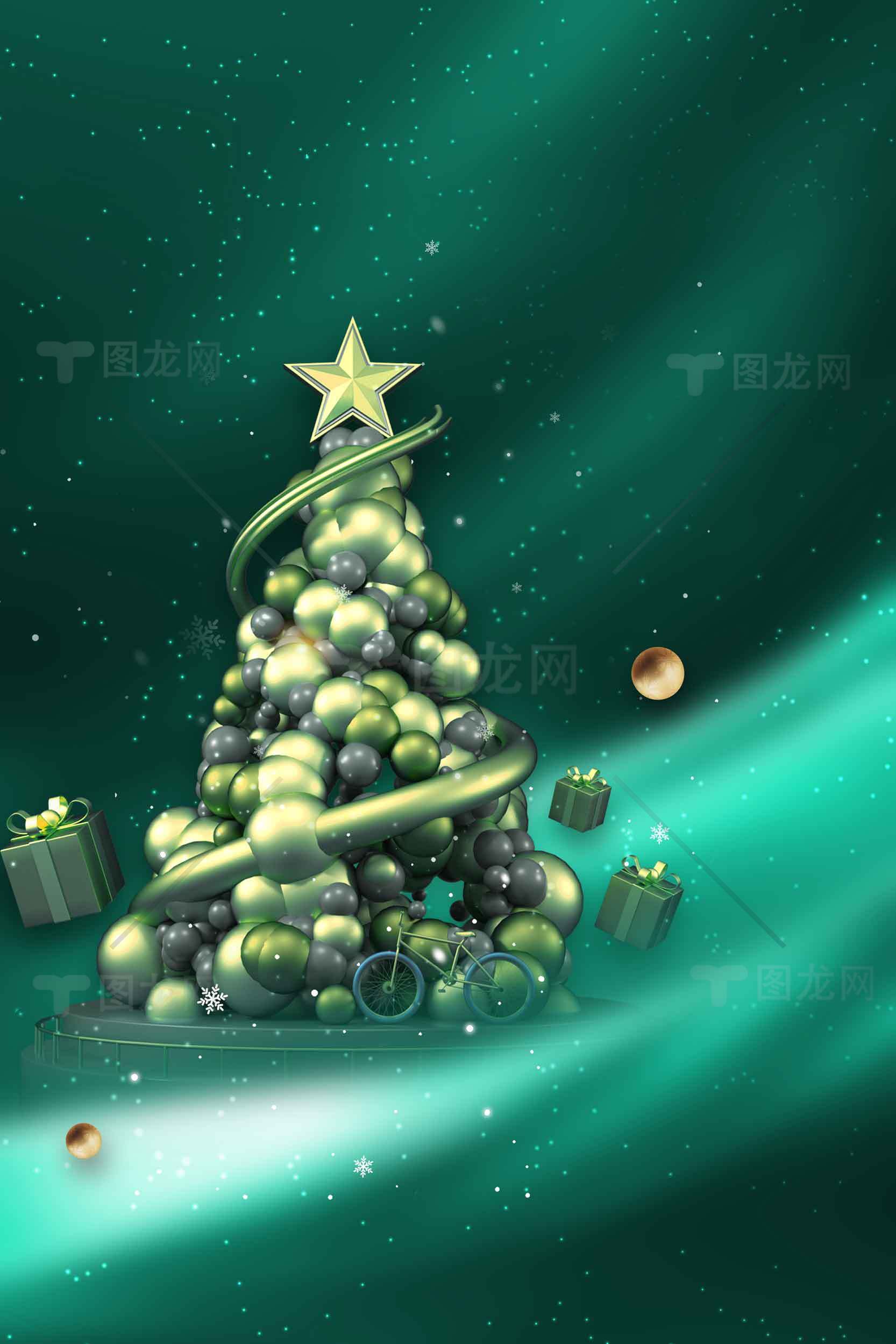 绿色梦幻圣诞树背景图片素材