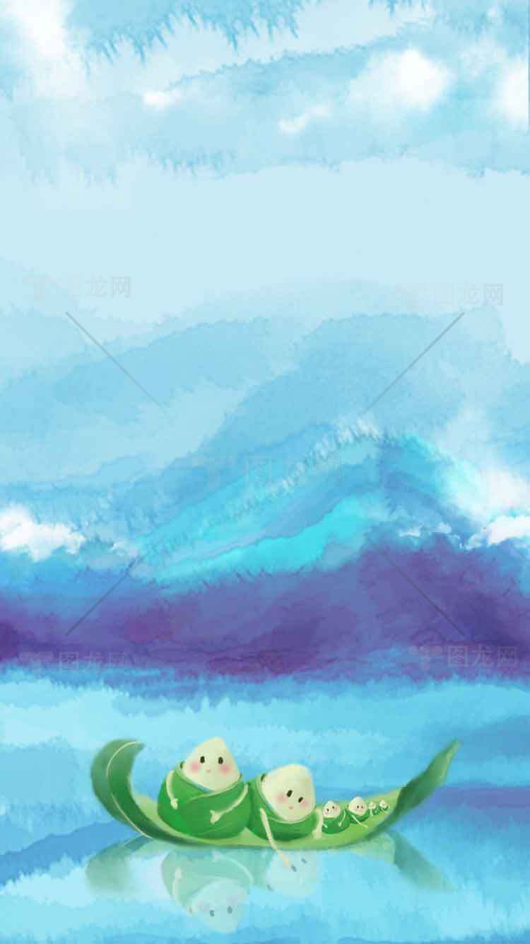 清新水彩风格端午节粽子插画背景素材