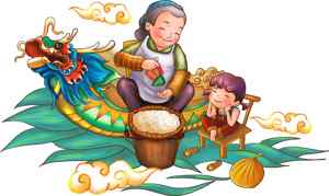 端午节习俗插画：粽子制作与龙舟主题