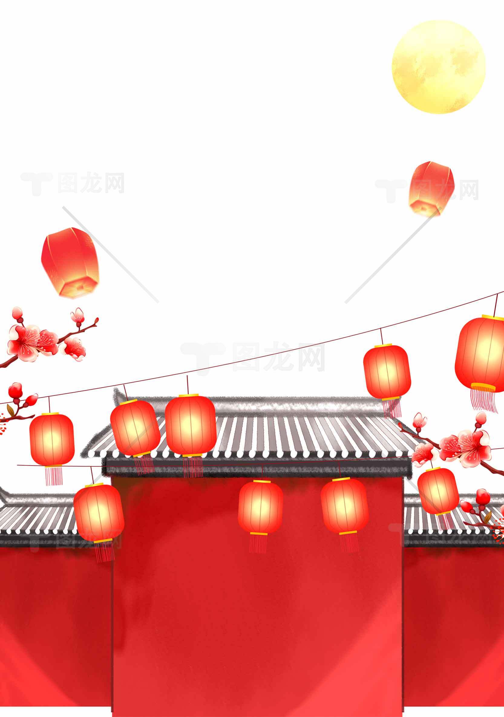 中国传统红色灯笼与古建筑背景图片素材