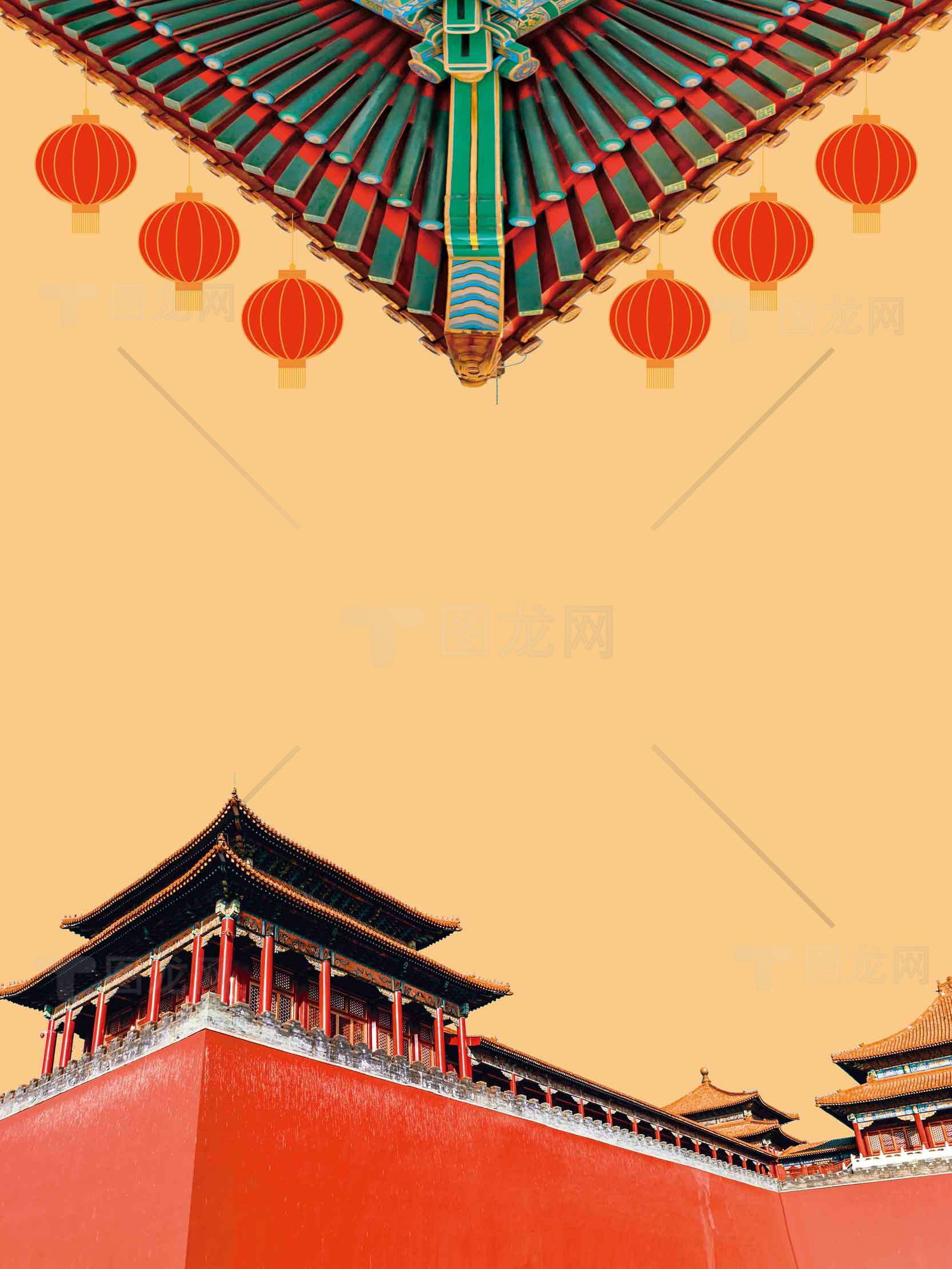 中国传统建筑与红灯笼的和谐美景素材