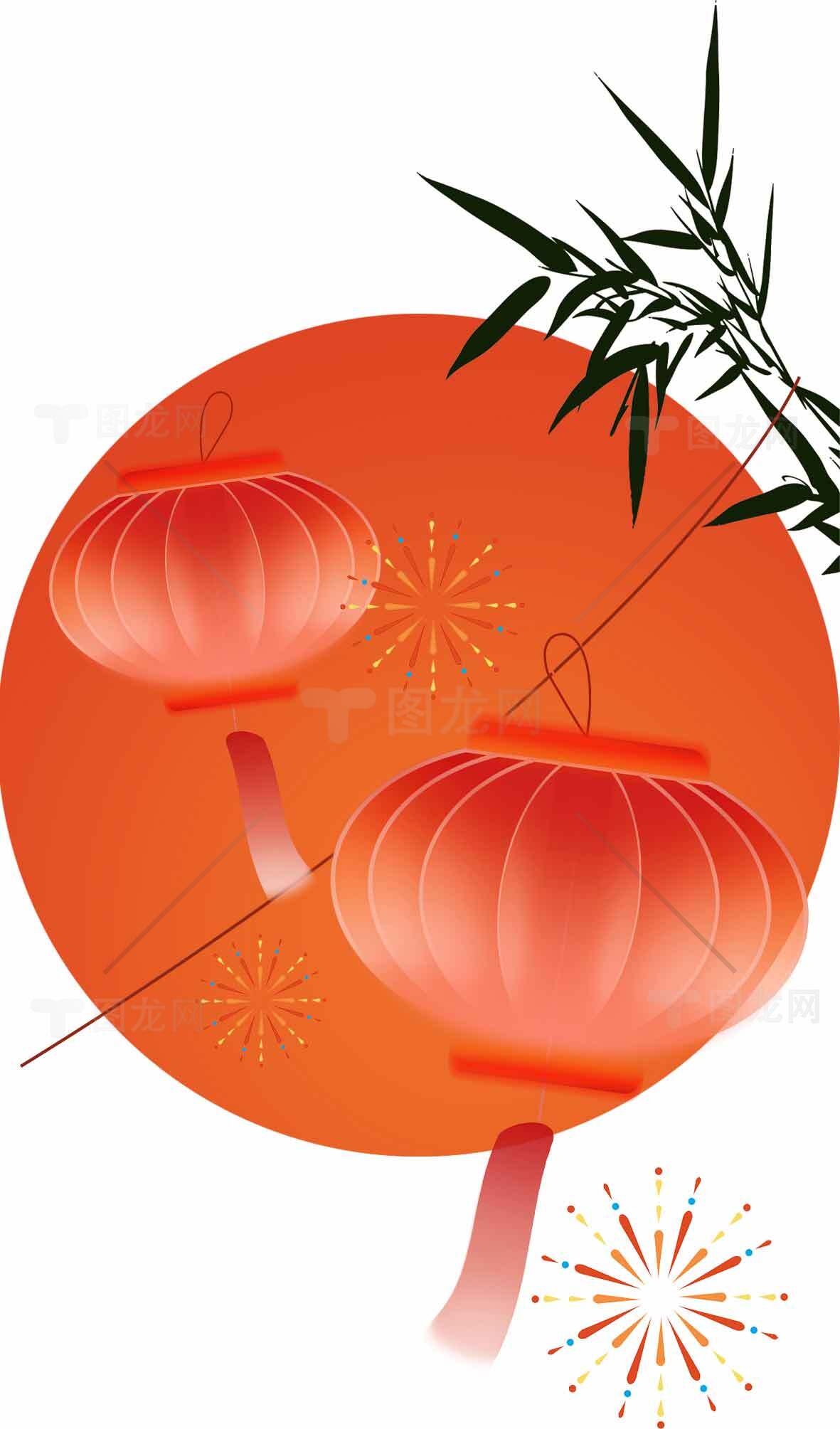 中国传统红灯笼与竹叶背景插画素材