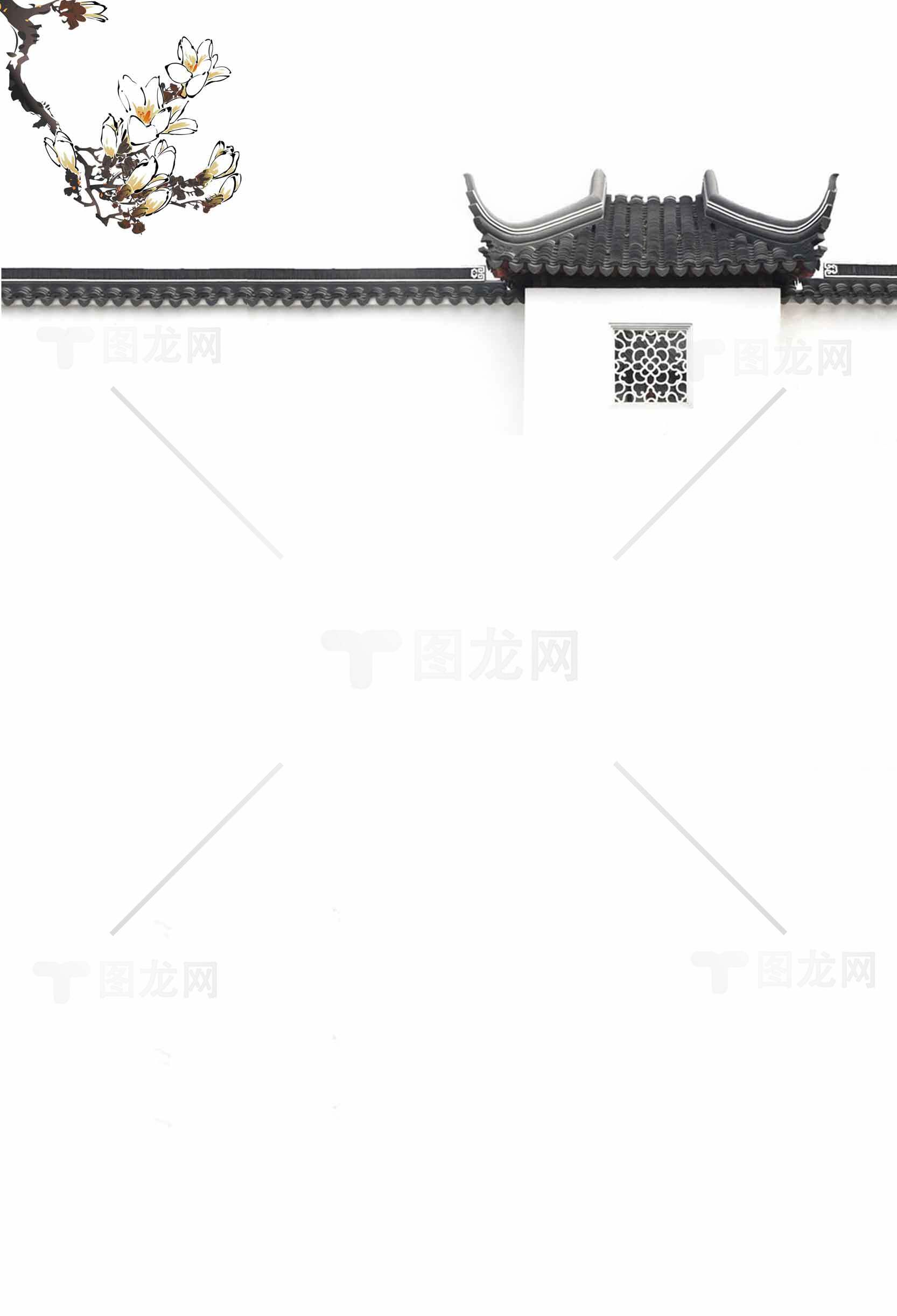江南风格建筑与梅花意境图片素材