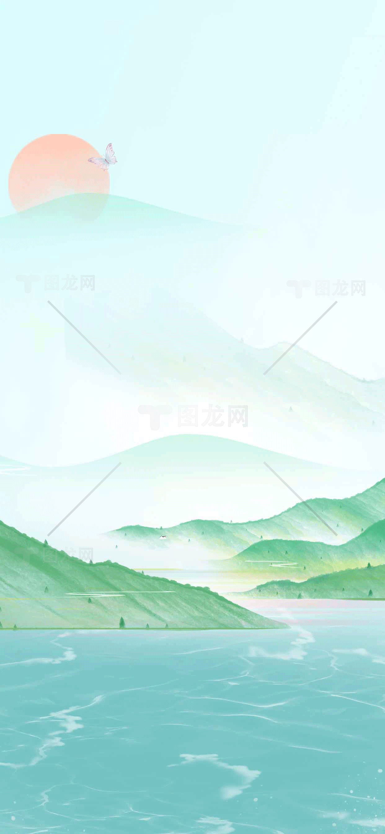 唯美山水风景插画壁纸素材