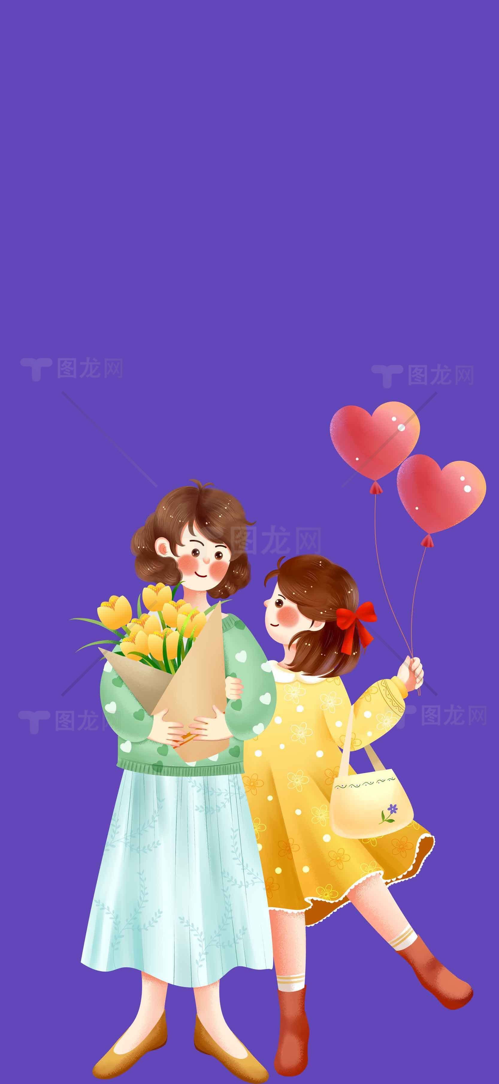 母女温馨时光插画背景图片素材