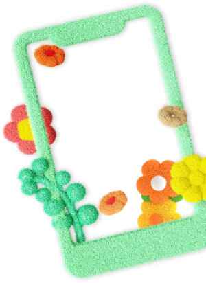 创意手机边框设计：彩色花朵装饰与绿色主调