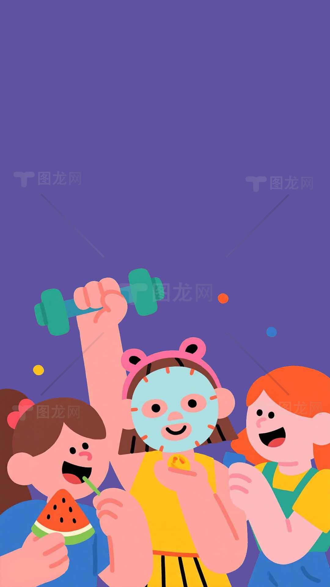 健康生活方式插画：运动、护肤与饮食的完美结合素材