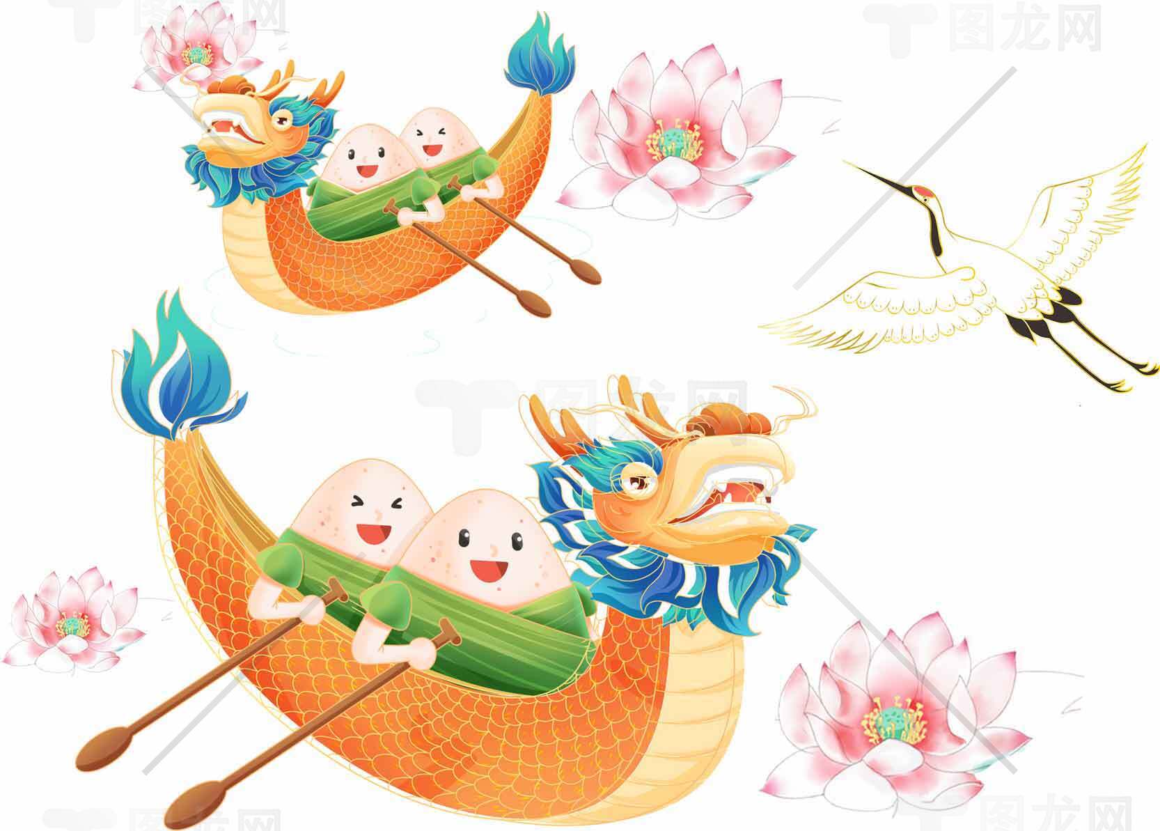 端午节赛龙舟卡通插画设计素材