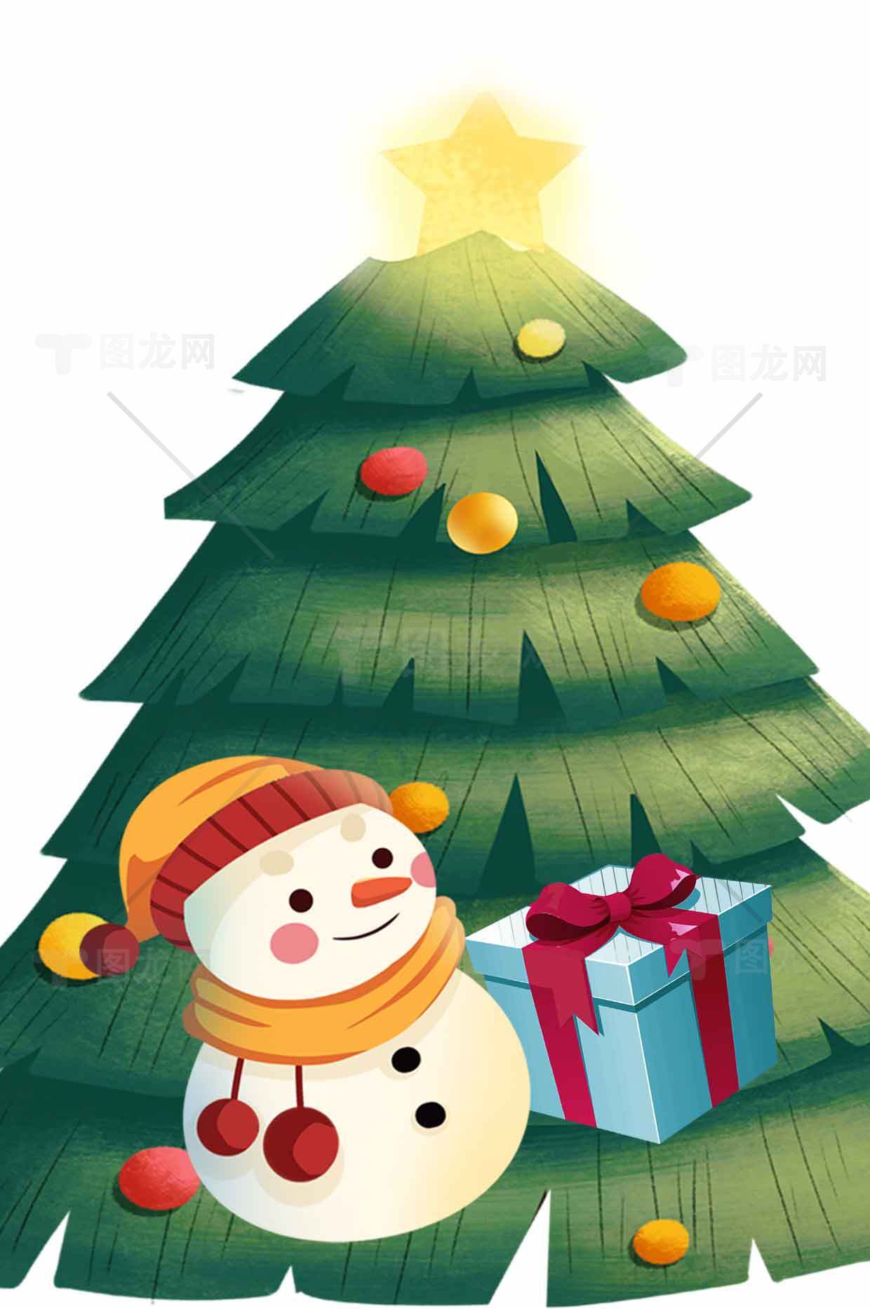 圣诞节雪人与圣诞树插画图片素材