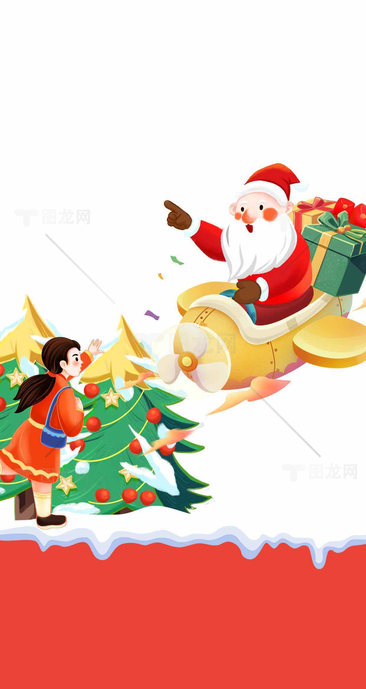 圣诞老人派送礼物的温馨场景插画素材