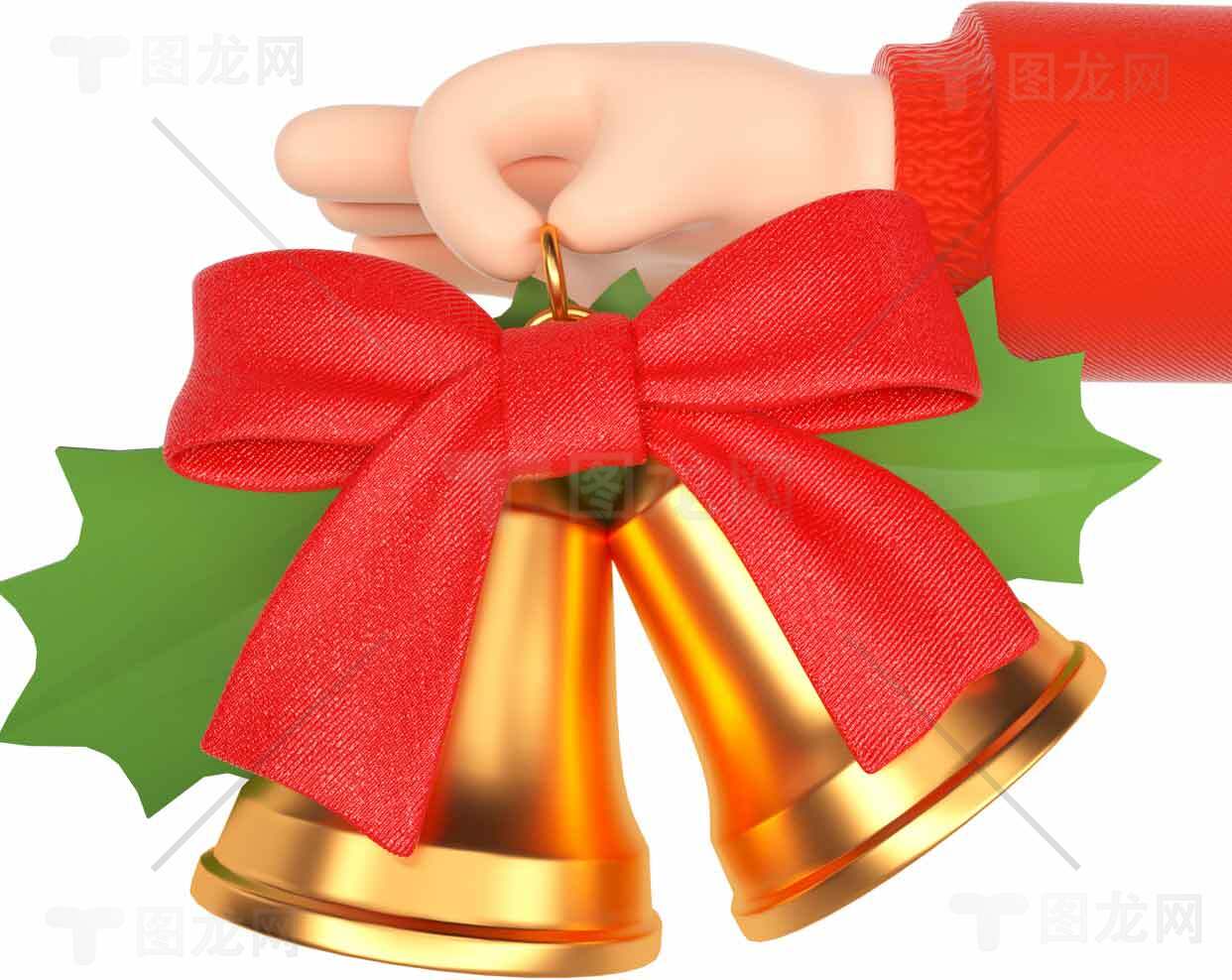 圣诞节金色铃铛与红色蝴蝶结装饰图片素材