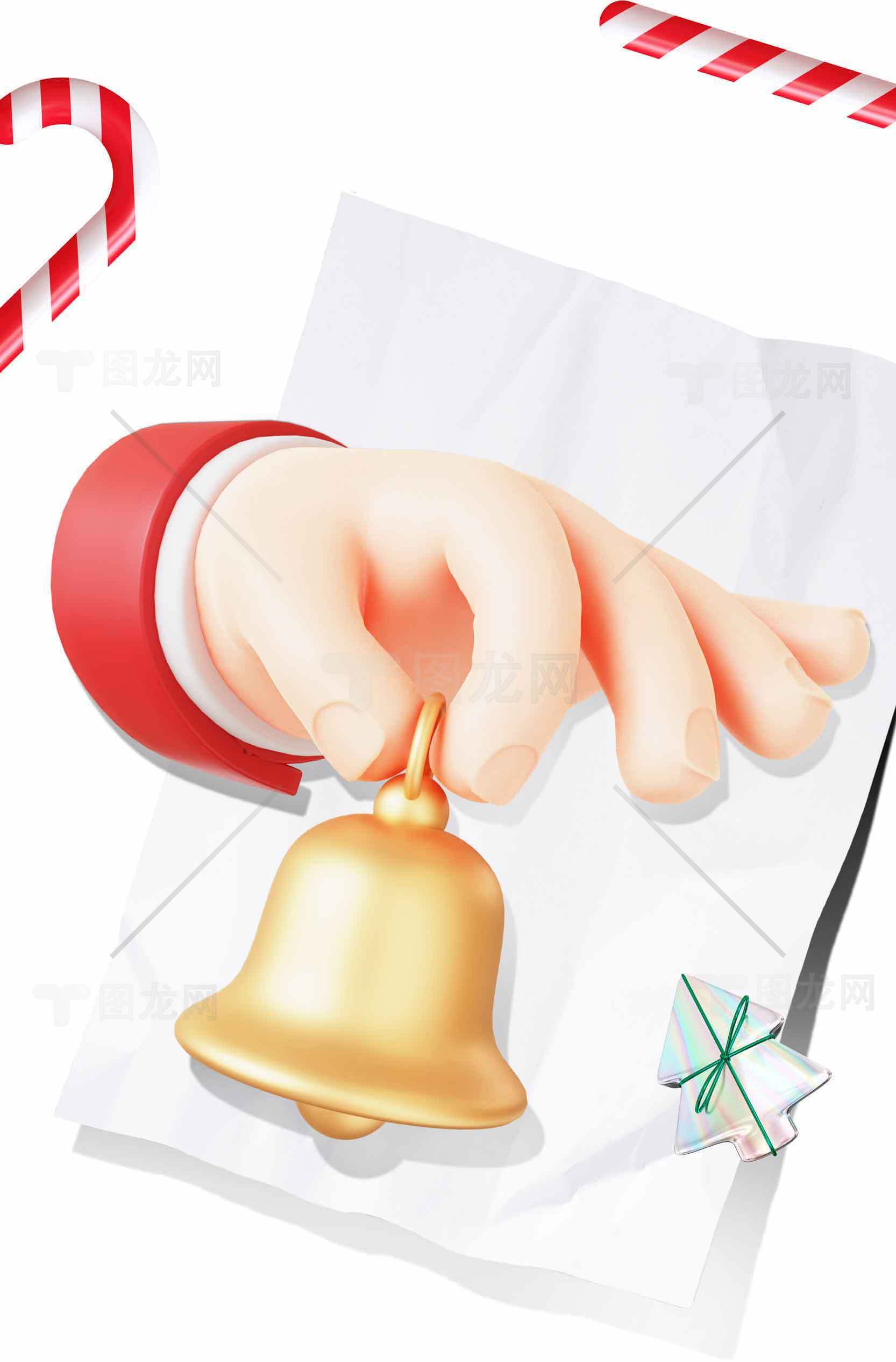 圣诞铃铛插图：手握金色铃铛的节日设计素材