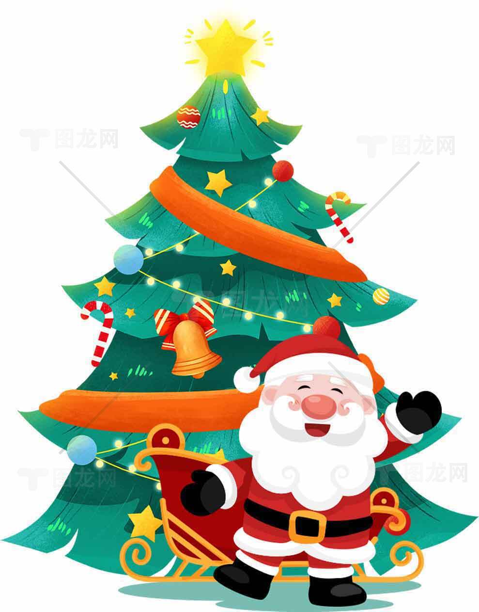 圣诞老人与圣诞树插画素材图片