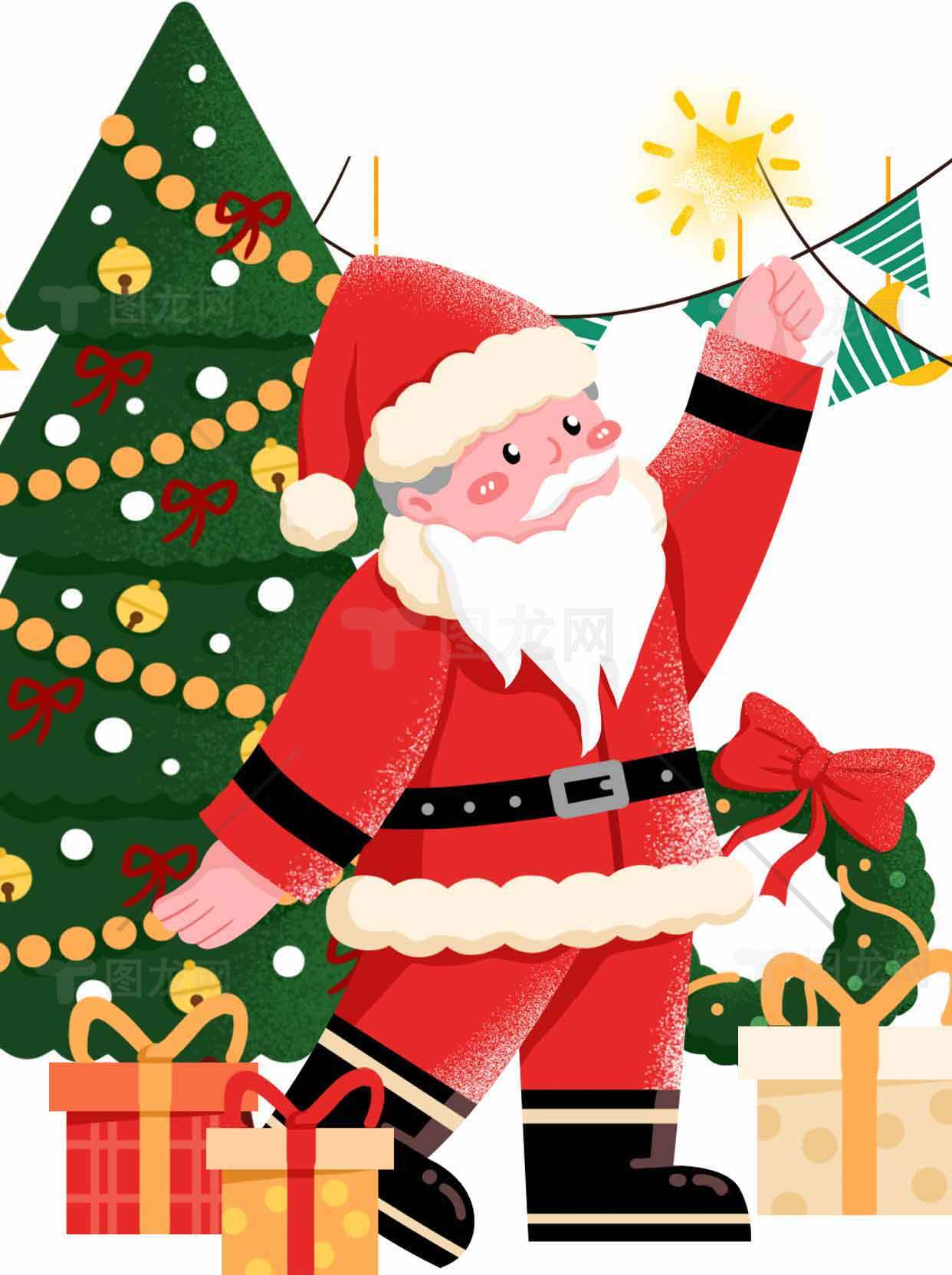 圣诞老人装饰圣诞树图片素材