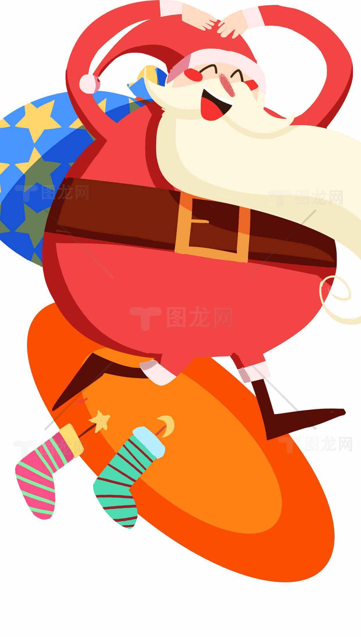 圣诞老人冲浪趣味插画素材