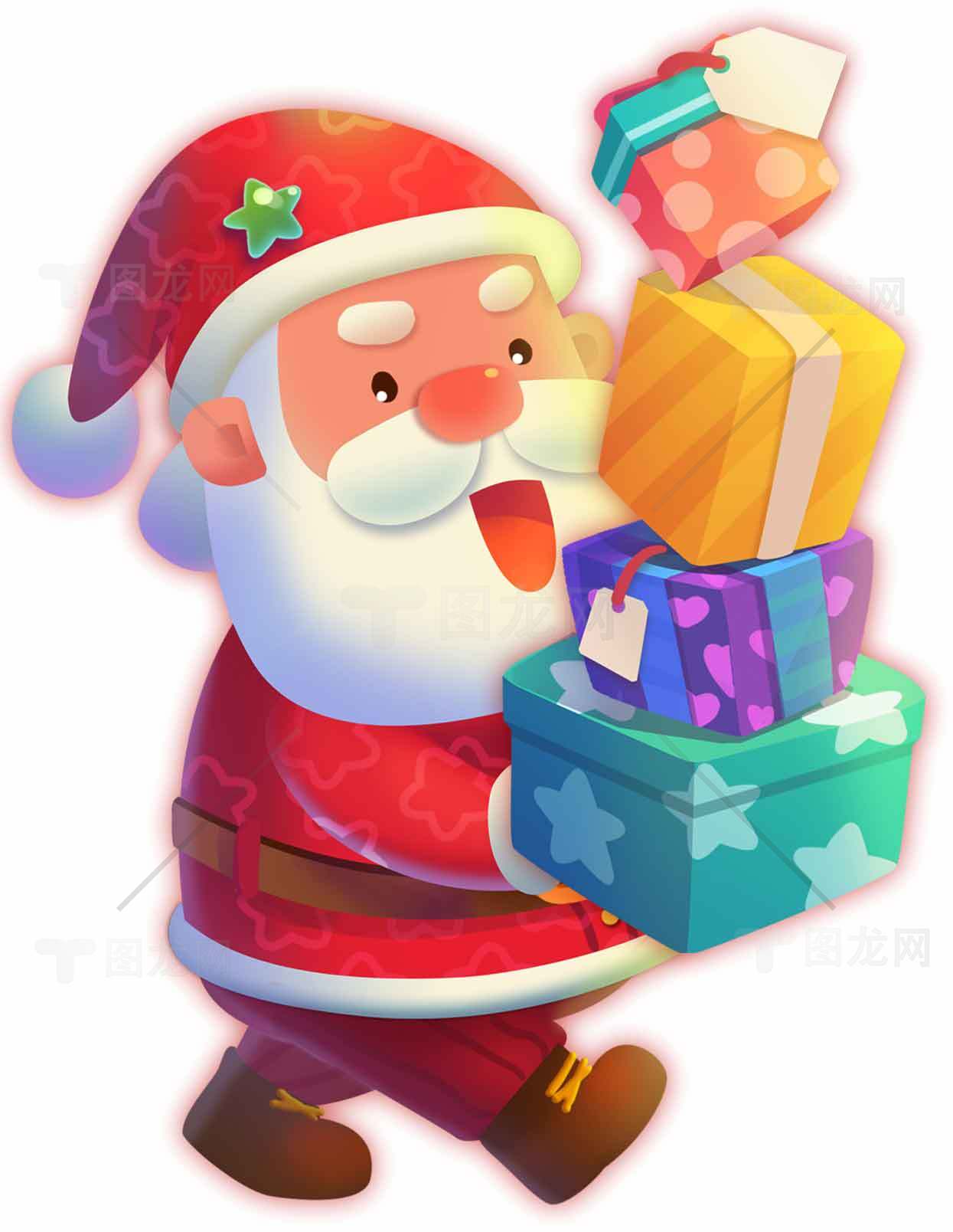 圣诞老人手捧礼物卡通插画素材