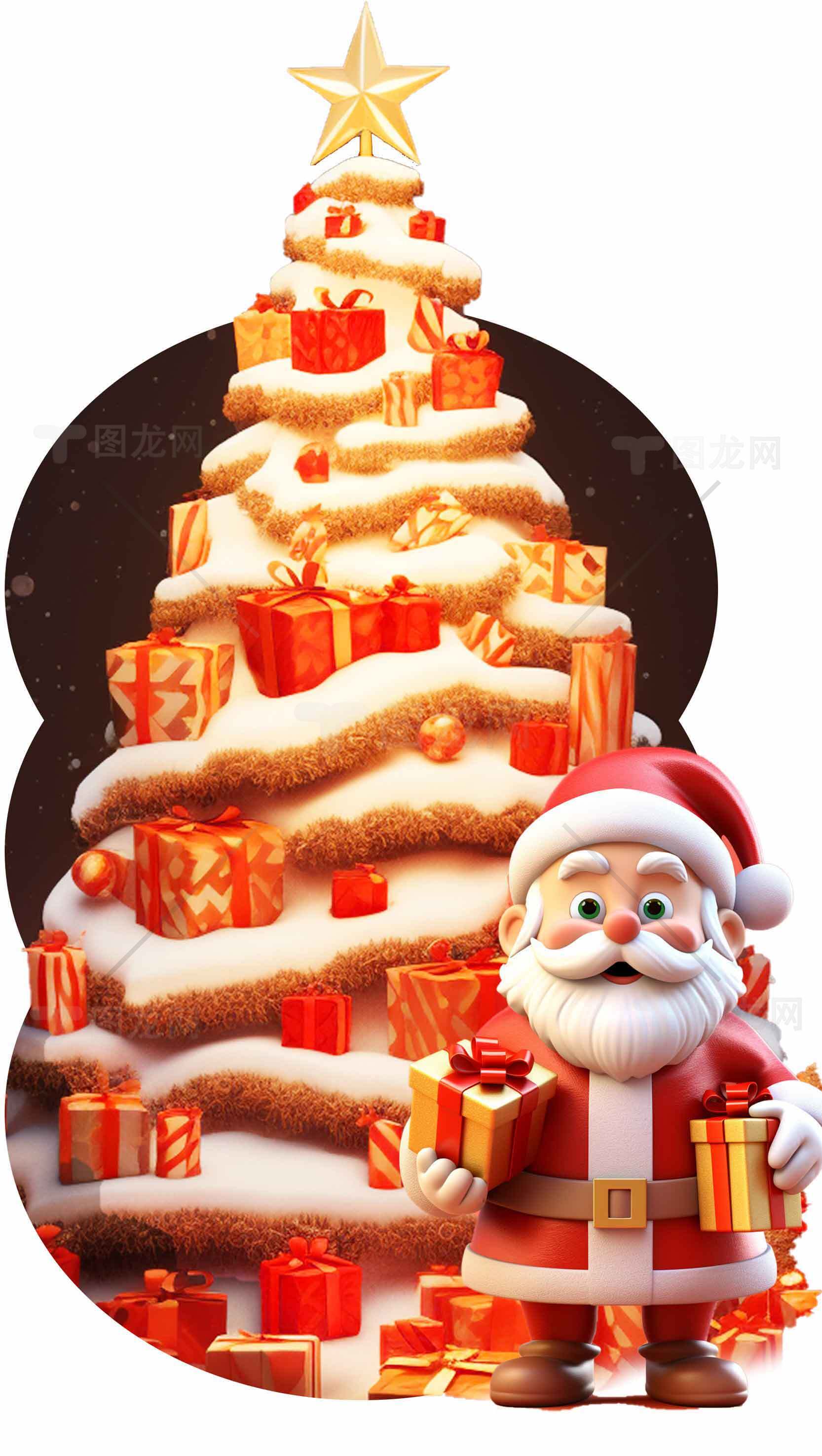 圣诞老人和礼物装饰的圣诞树图片素材