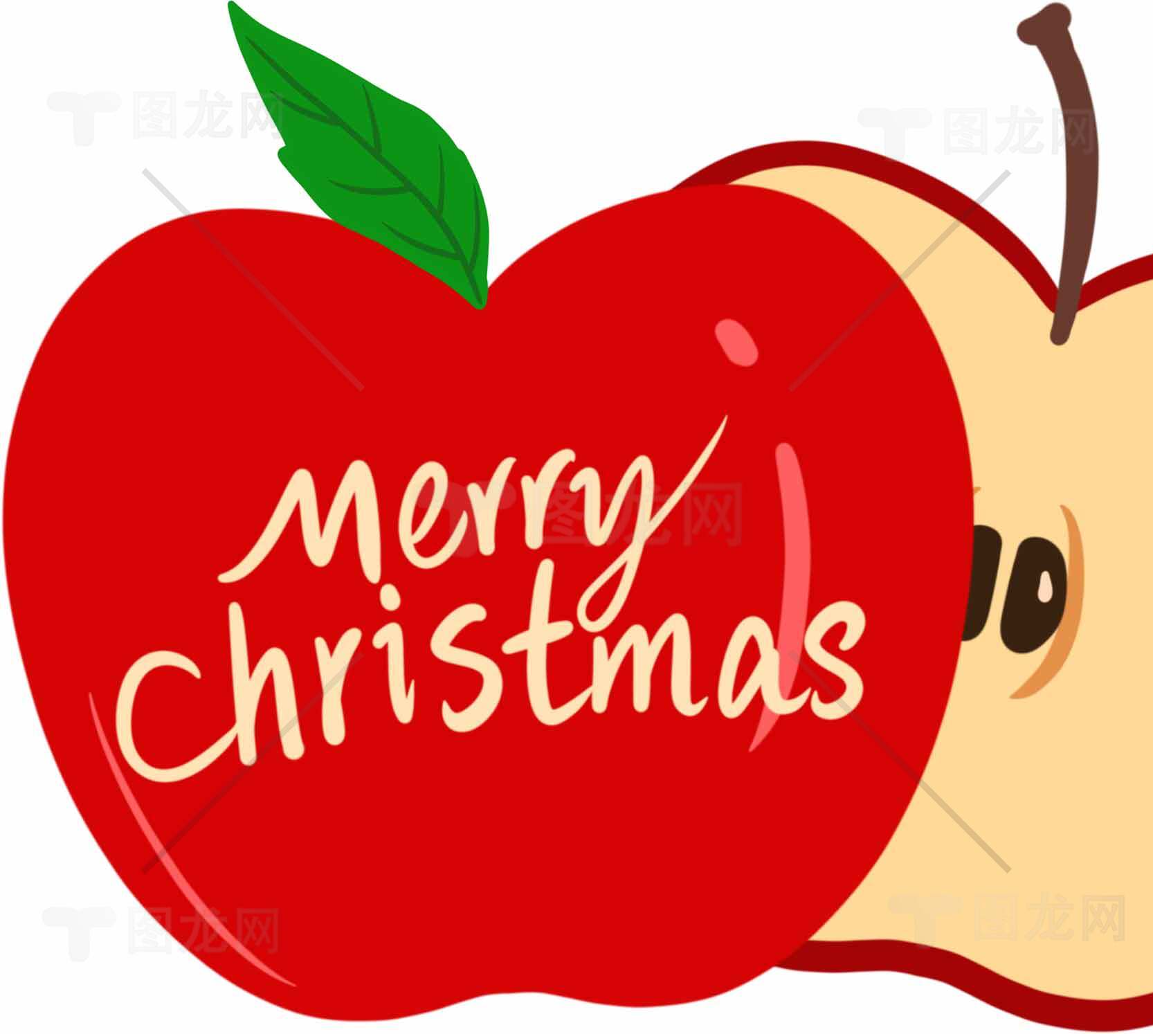 圣诞节苹果插画设计：红色主题与节日祝福素材