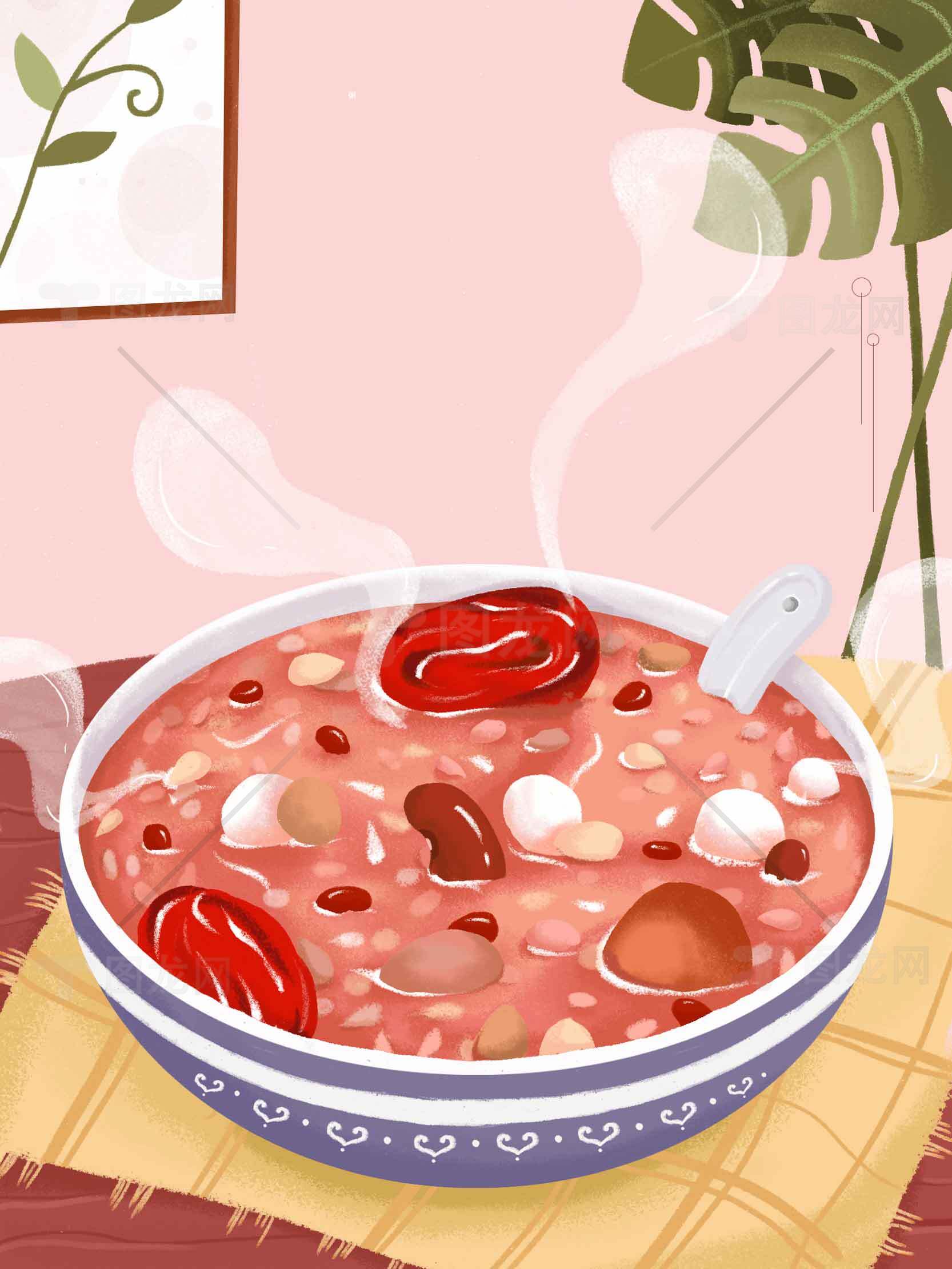 红豆杂粮养生汤插画图片素材