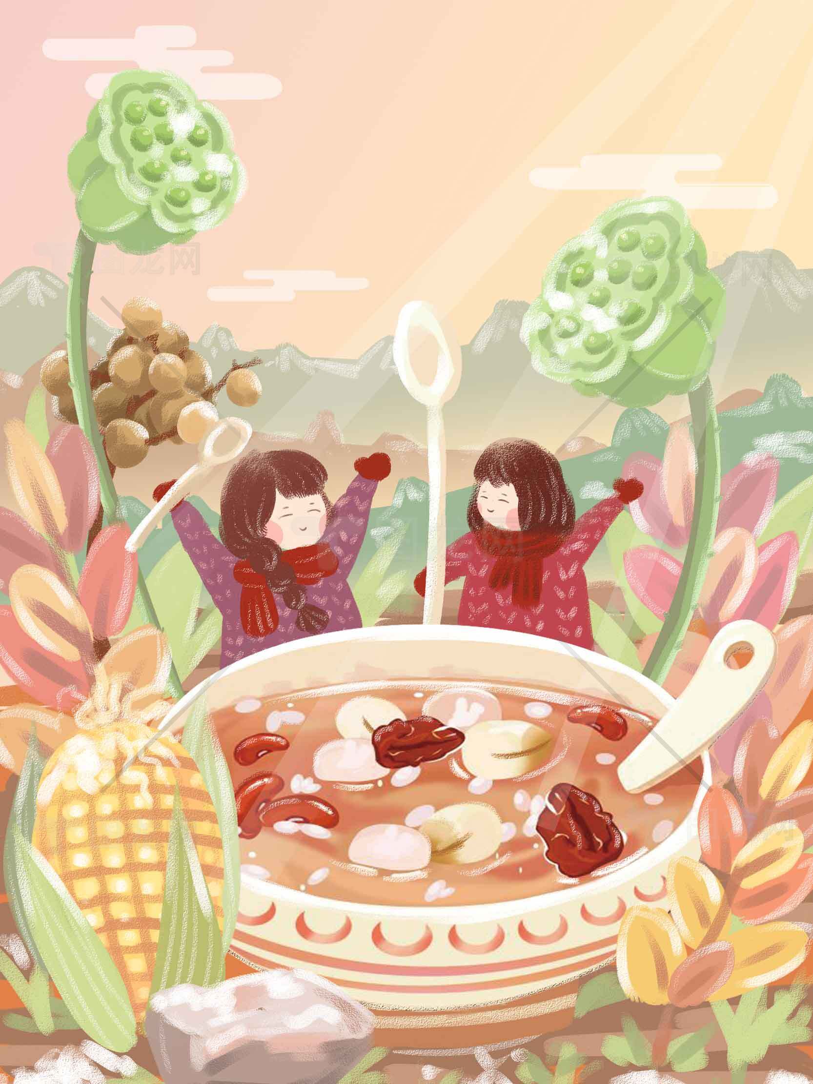 秋季养生汤插画：温暖的秋日滋补素材