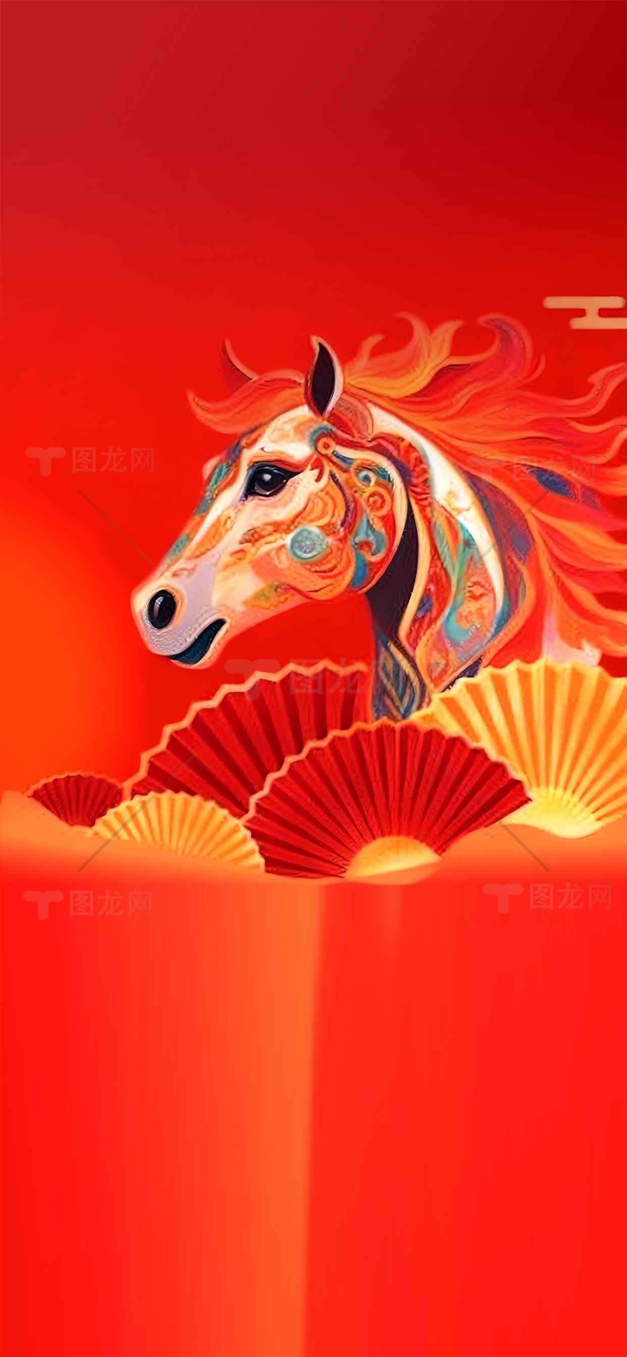中国风红色马年艺术插画素材