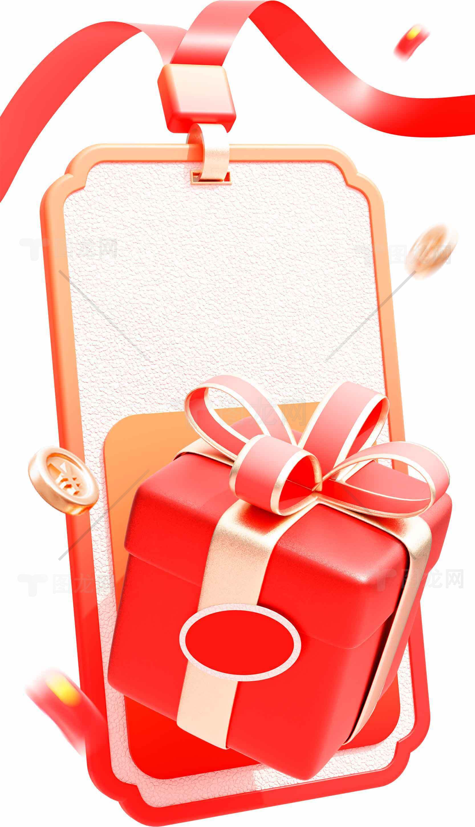 红色礼盒与标签设计图片素材