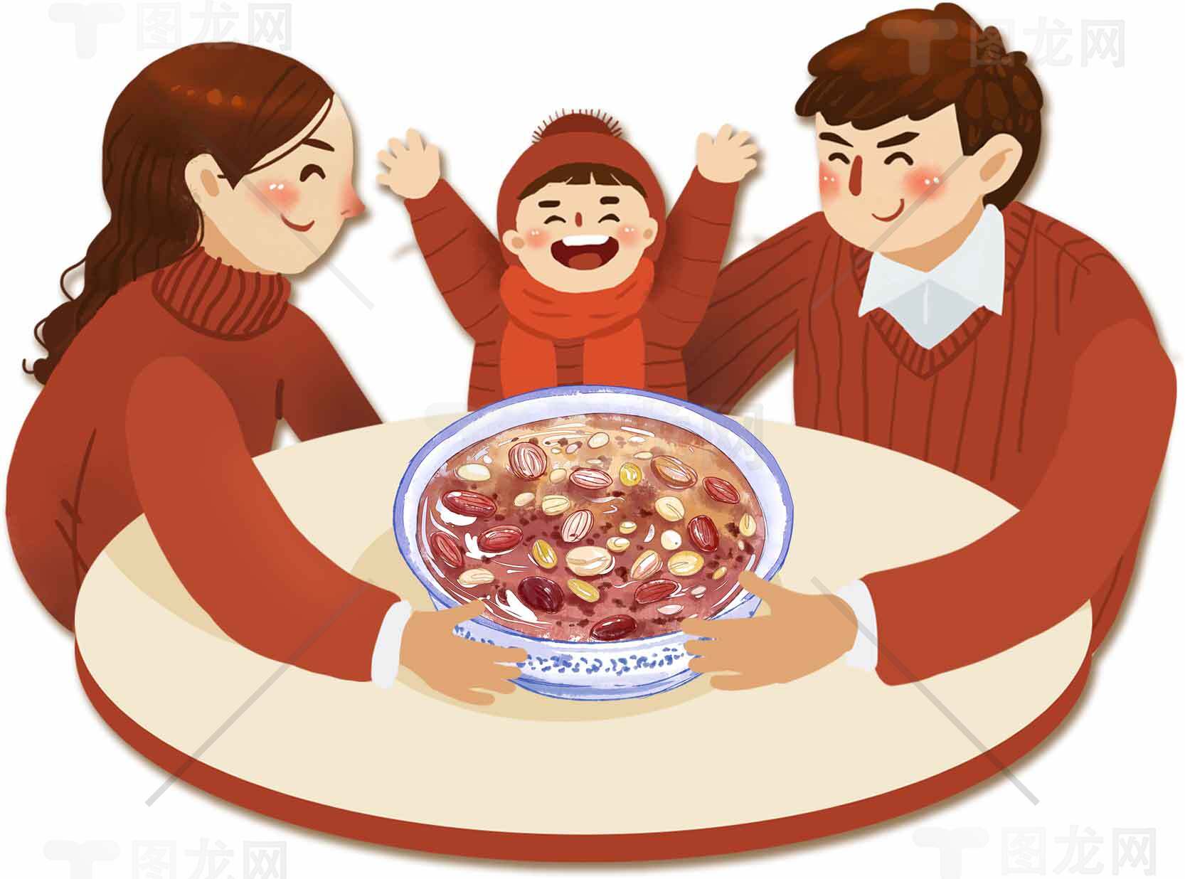 家庭团圆饭插画：温馨的亲子时光素材