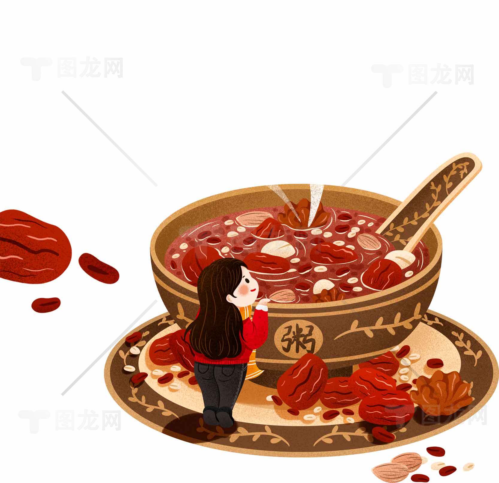 红枣八宝粥插画图片 | 传统养生美食素材