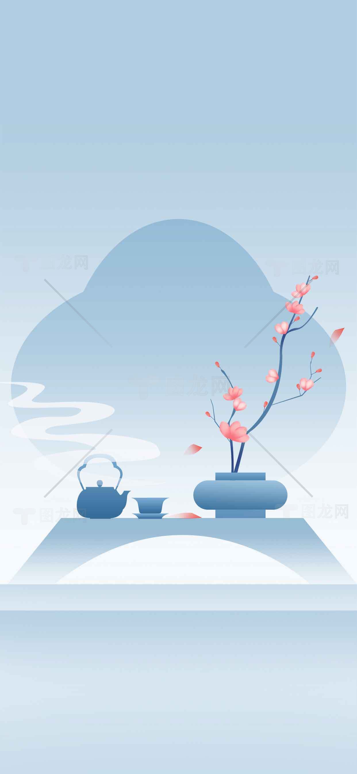 禅意茶道插画背景图片素材