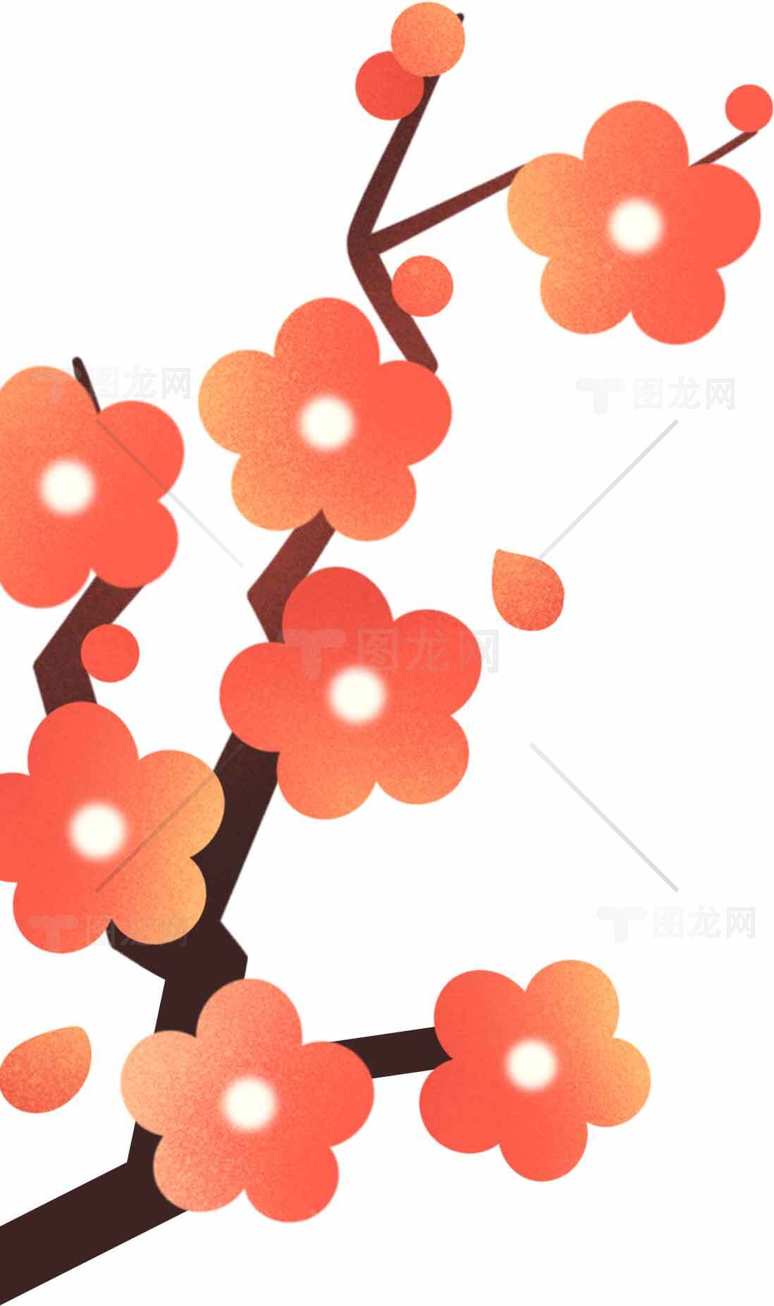梅花插画图片-红色花朵艺术设计素材