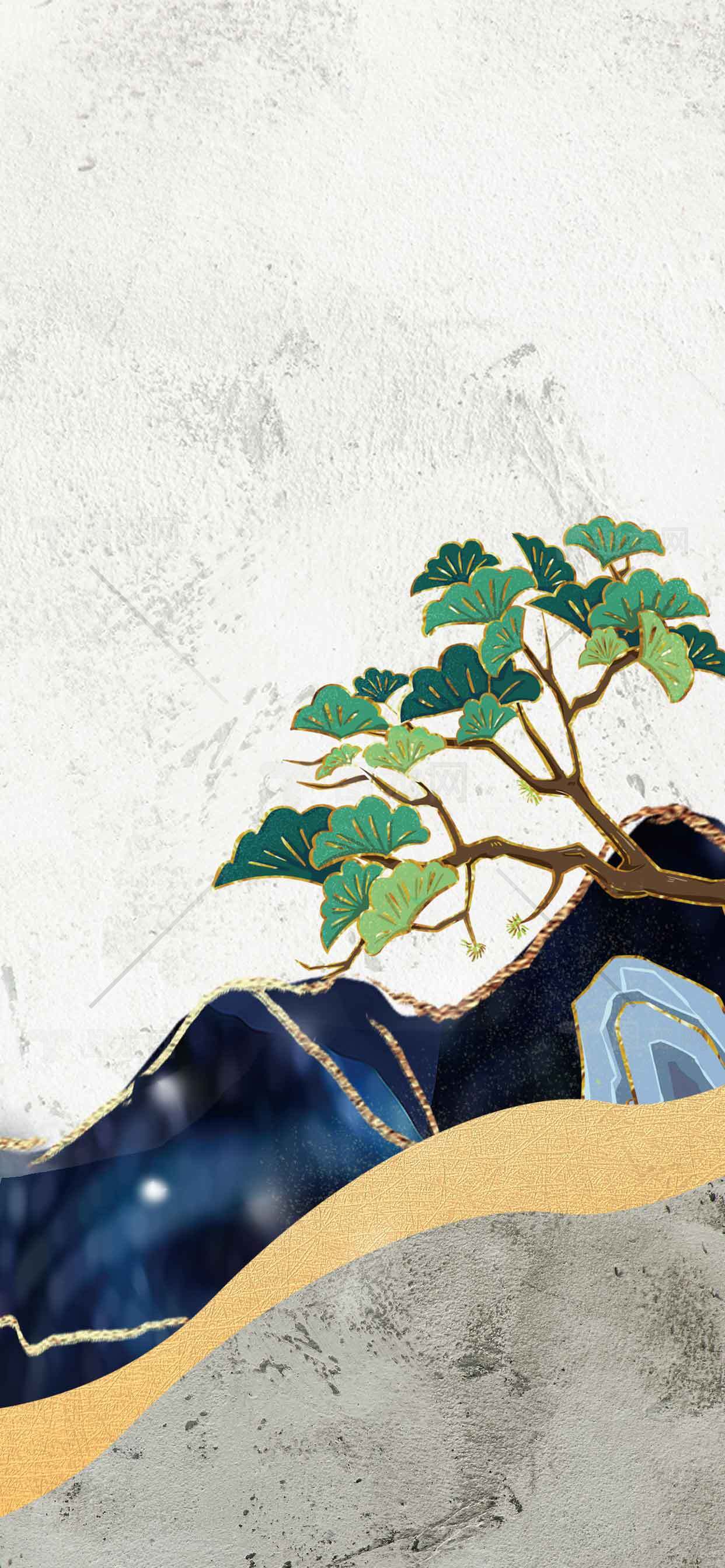 简约水墨风格山水画背景图片素材