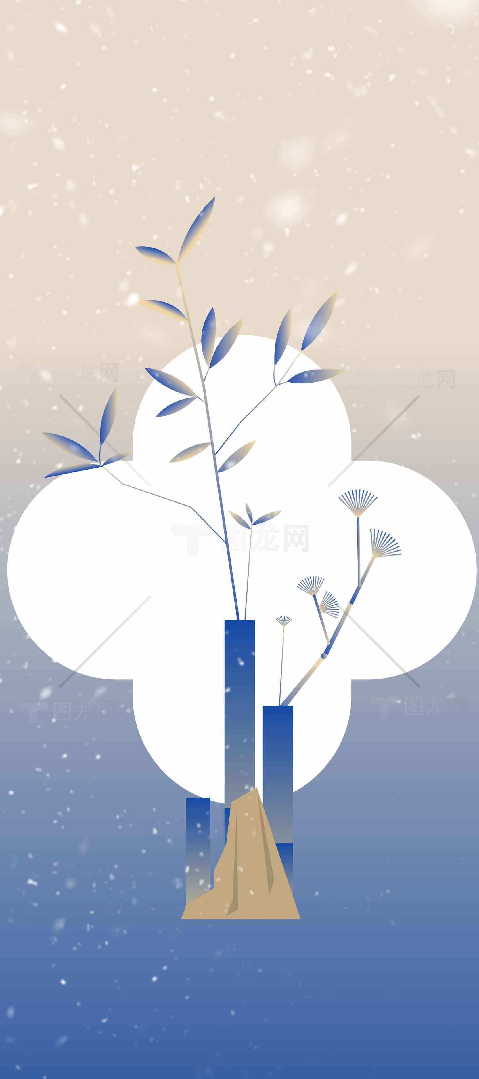 简约风格蓝色植物插画背景图片素材