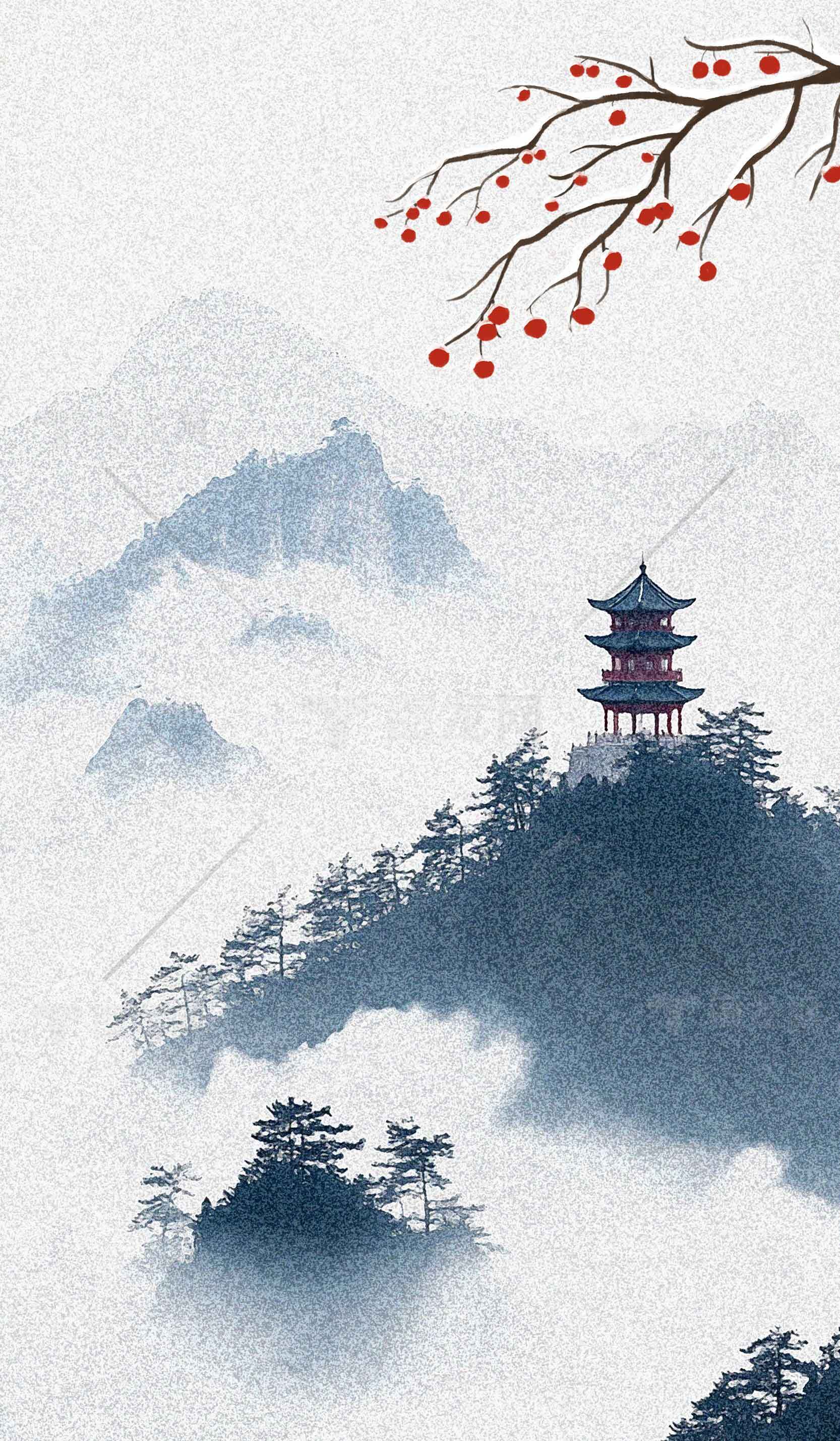 中国水墨山水画意境图片素材