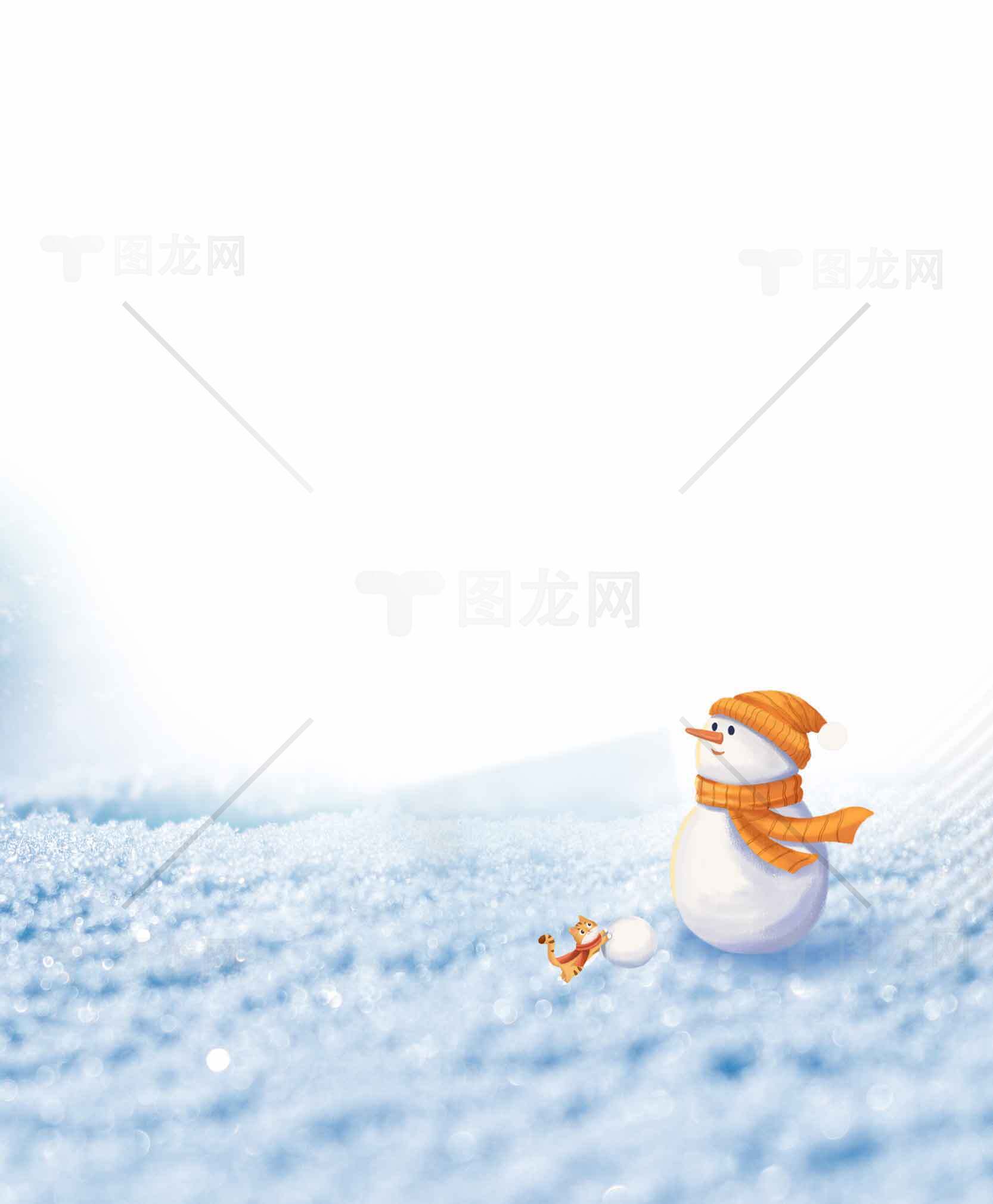 冬日雪地上的可爱雪人图片素材