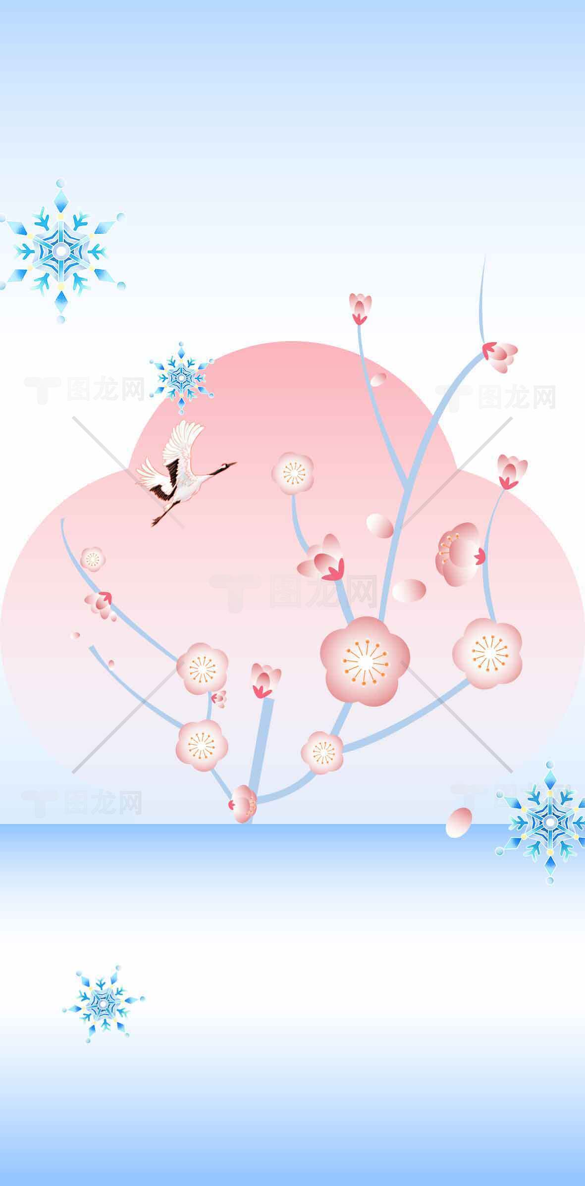 唯美冬日梅花插画背景图片素材